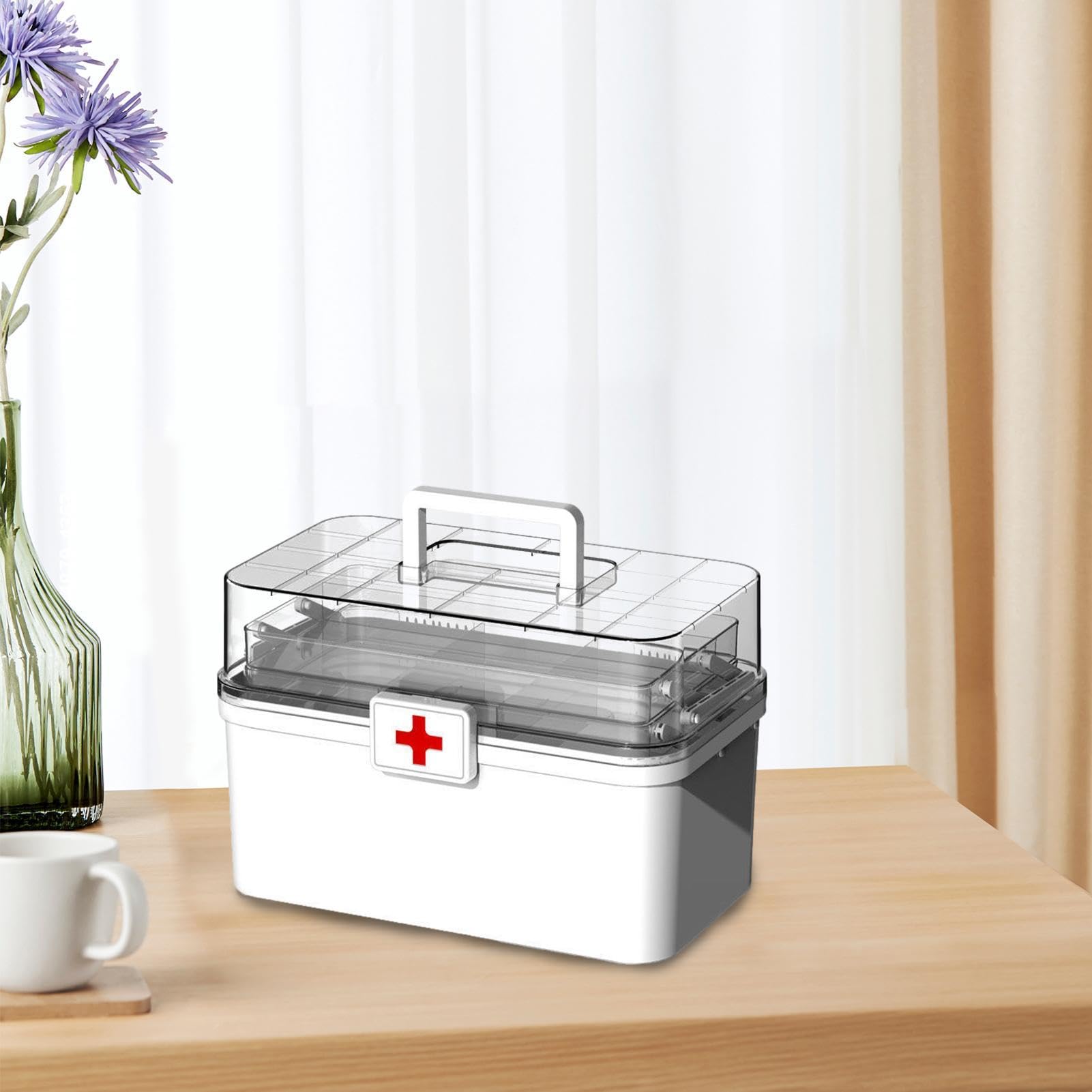 Organizer Medicinali Grande, Scatola Porta Medicine Da Casa Trasparente, Contenitore Pieghevole Per Farmaci A 3 Livelli, Grande Capacità, Scatole Per Medicine Con Maniglia, Per Pronto Soccorso