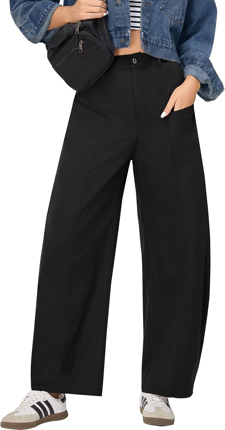 Blooming Jelly Womens Baggy Barrel Pants Wide Leg Casual Pants Loose Trousers with Pockets