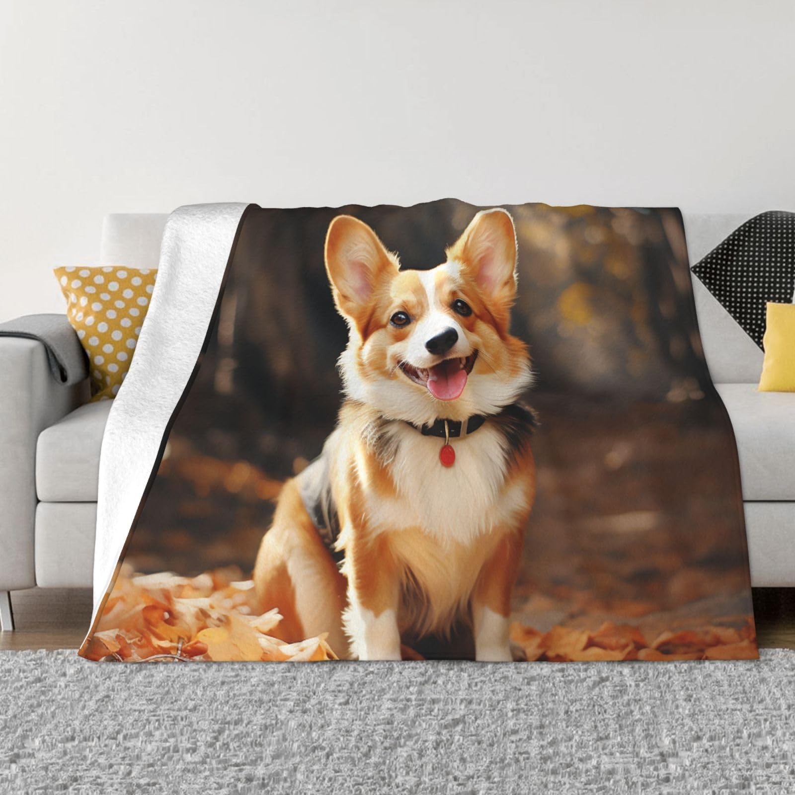 KLOPH Corgi Dog Throw Blanket 40"x30" Flannel Fluffy Warm Blanket for Couch, Reversible Plush Blankets for Bed, Comfy Fuzzy Blanket for Sofa, Plush Lightweight-Blankets for All Season