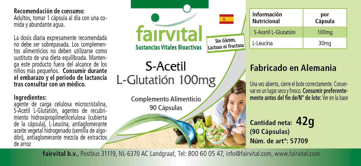 fairvital S-acetil L-glutatione, 90 capsule vegane, facili da deglutire, forma stabile di glutatione, elevata biodisponibilità, qualità testata e ad alto dosaggio, Made in Germany