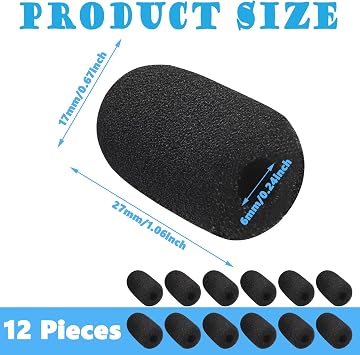 12 Pcs Headset Microphone Cover Foam Microphone Windscreen Foam Lapel Headset Microphone Sponge High Density Mic Cover Mini Foam Windscreen for Variety of Headset Microphone Noise Reduction