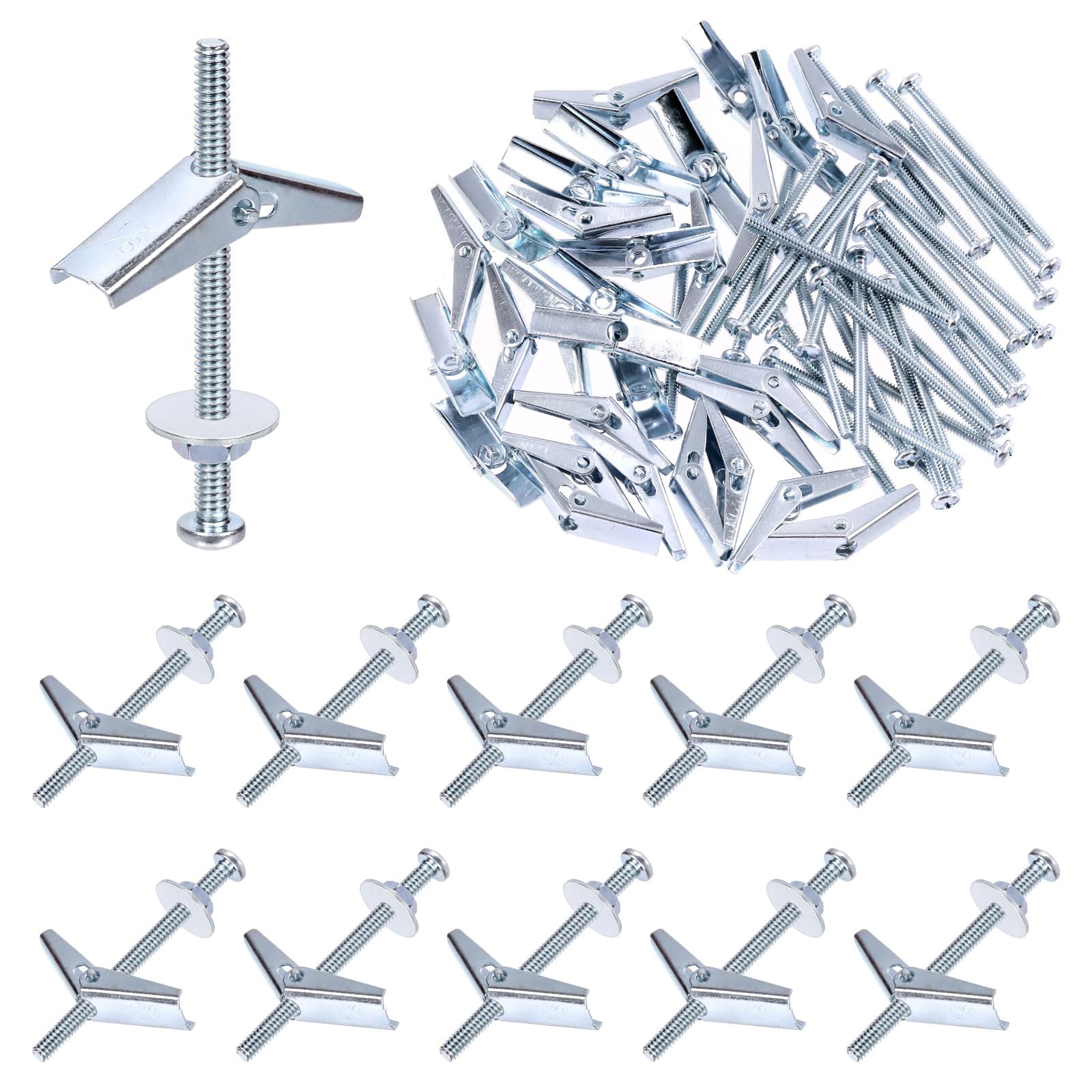 Tanstic 30 Sets 1/8 Inch Toggle Bolt and Wing Nut Assortment Kit, Butterfly Toggle Anchors with Wing Nuts, Hex Nuts, Washers