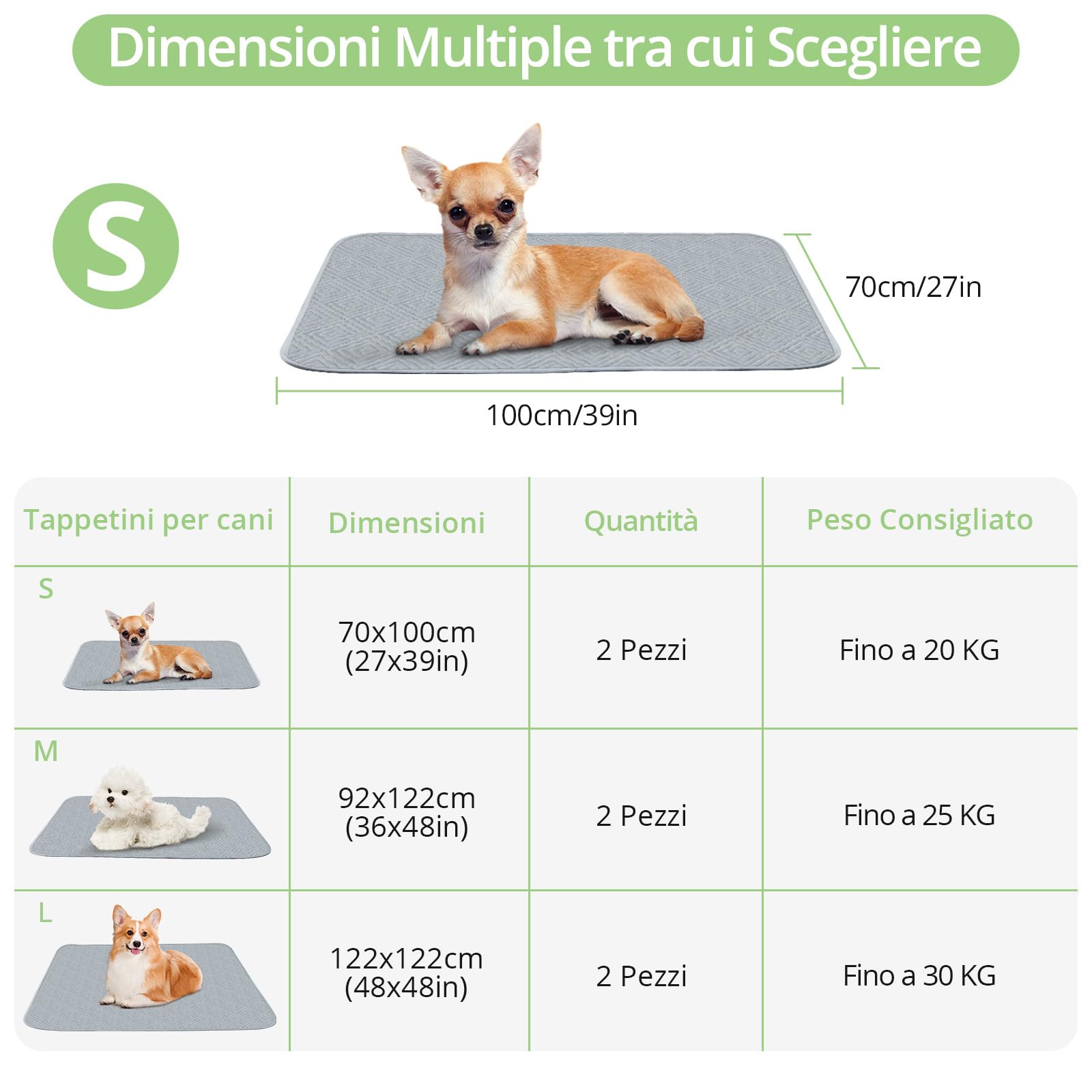 2 Pezzi Tappetini Lavabili per Cani,Tappetini per Addestramento Cuccioli, Antiscivolo,a Prova di Perdite e Riutilizzabili,70x100 cm(27 inx39 in),per Cani Gatti