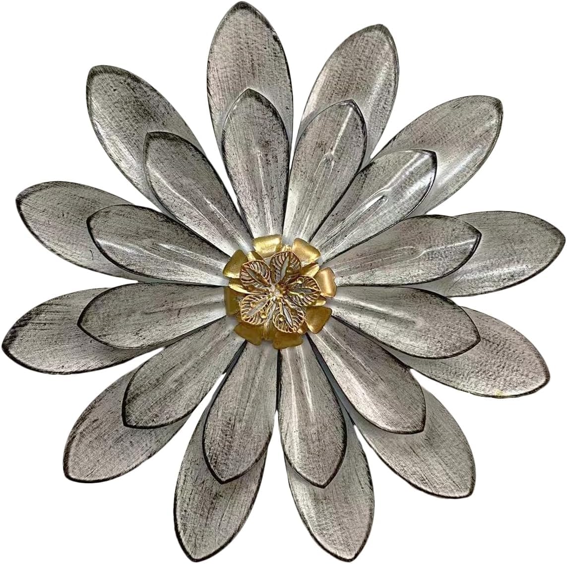 Novbvia Metal Flower Wall Sculpture, 12" Rustic Modern Floral Artwork, Distressed 3D Layered Iron Flower Wall Hanging Accent for Indoor/Outdoor,