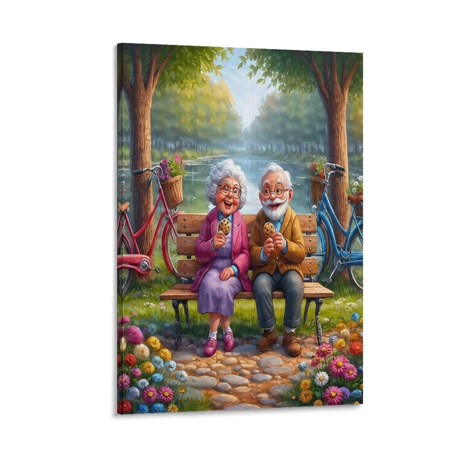 DHBANEIOK Elderly Couple Picnic Wall Decor Poster Giclee Canvas Prints Modern Wall Art Picture Wall Hanging for Living Room Home Decorations 20x30inch(50x75cm)