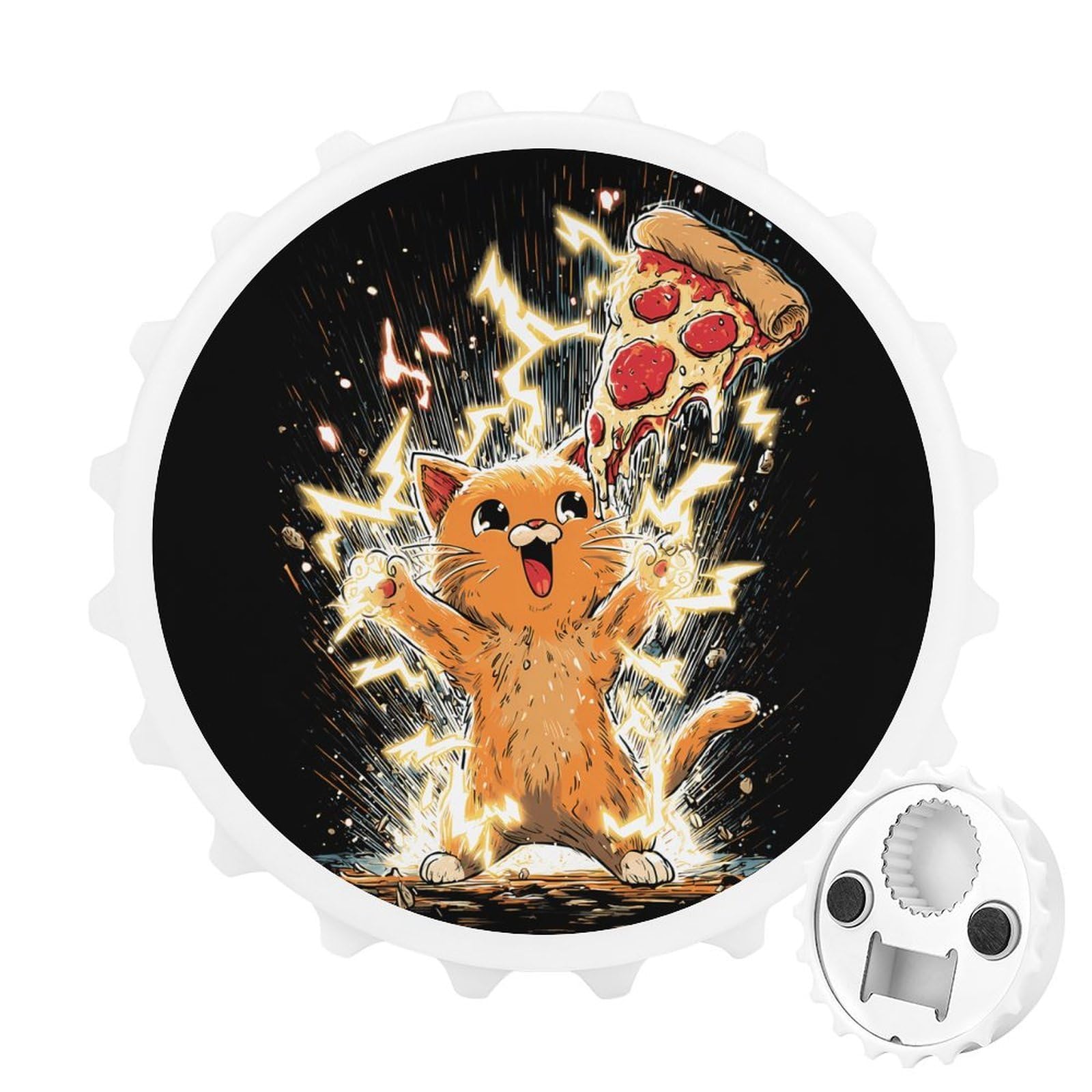 Cat Power of Pizza Magnetic Bottle Opener Refrigerator Magnet Fridge Magnets Kitchen Supplies
