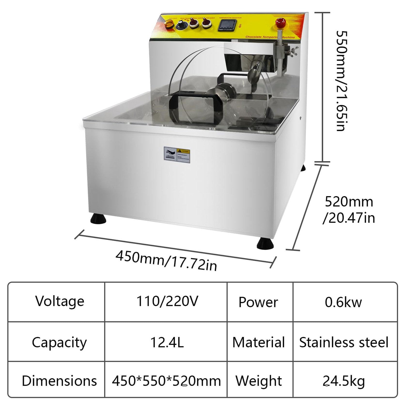 Templadora de Chocolate de 12,4 L, Fundidora de Chocolate Profesional de 600 W, Ideal para la ElaboracióN Profesional de Chocolate y Dulces, para Leche, Café y Queso