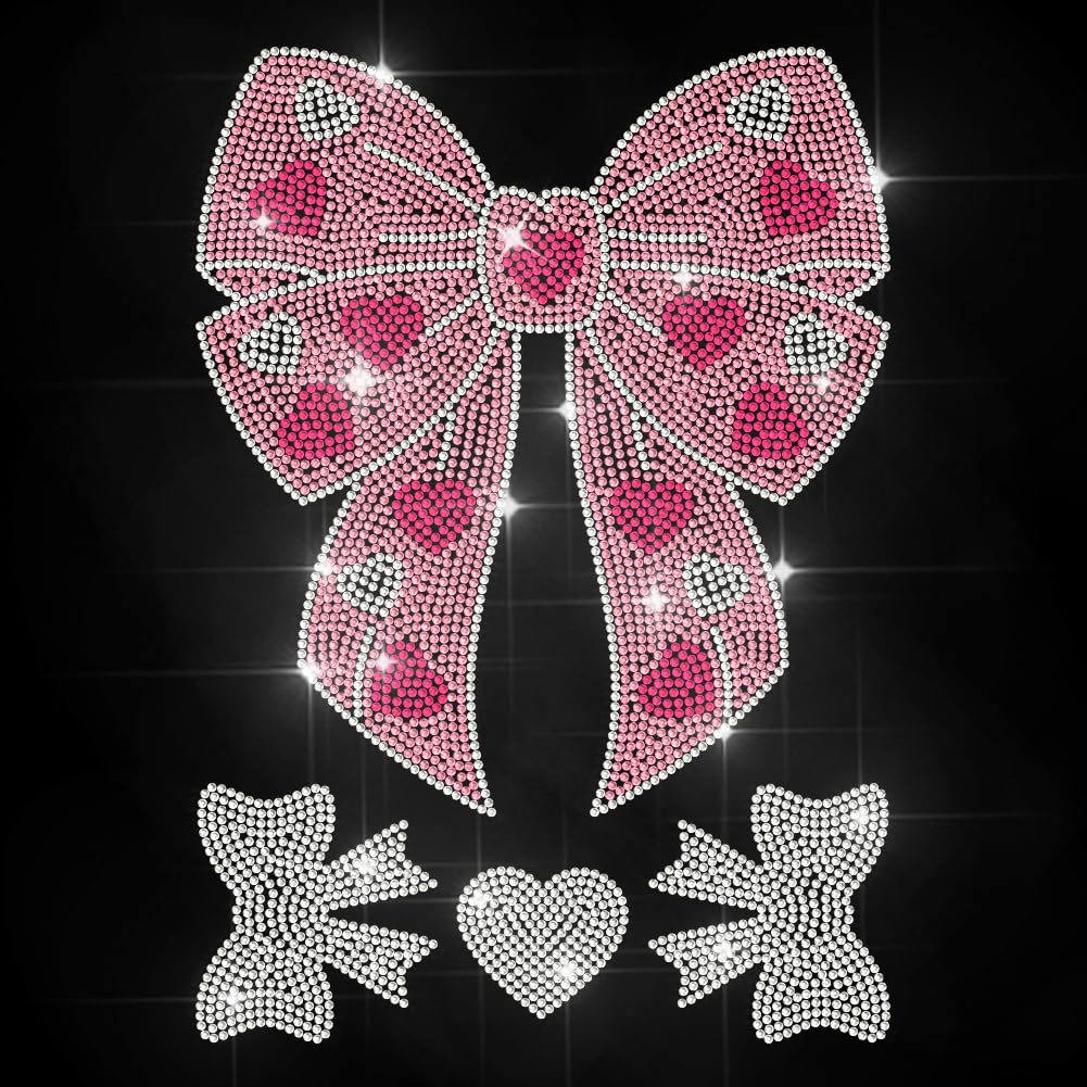 Autocollant thermocollant noeud rose strass pour customisation t-shirt et sac