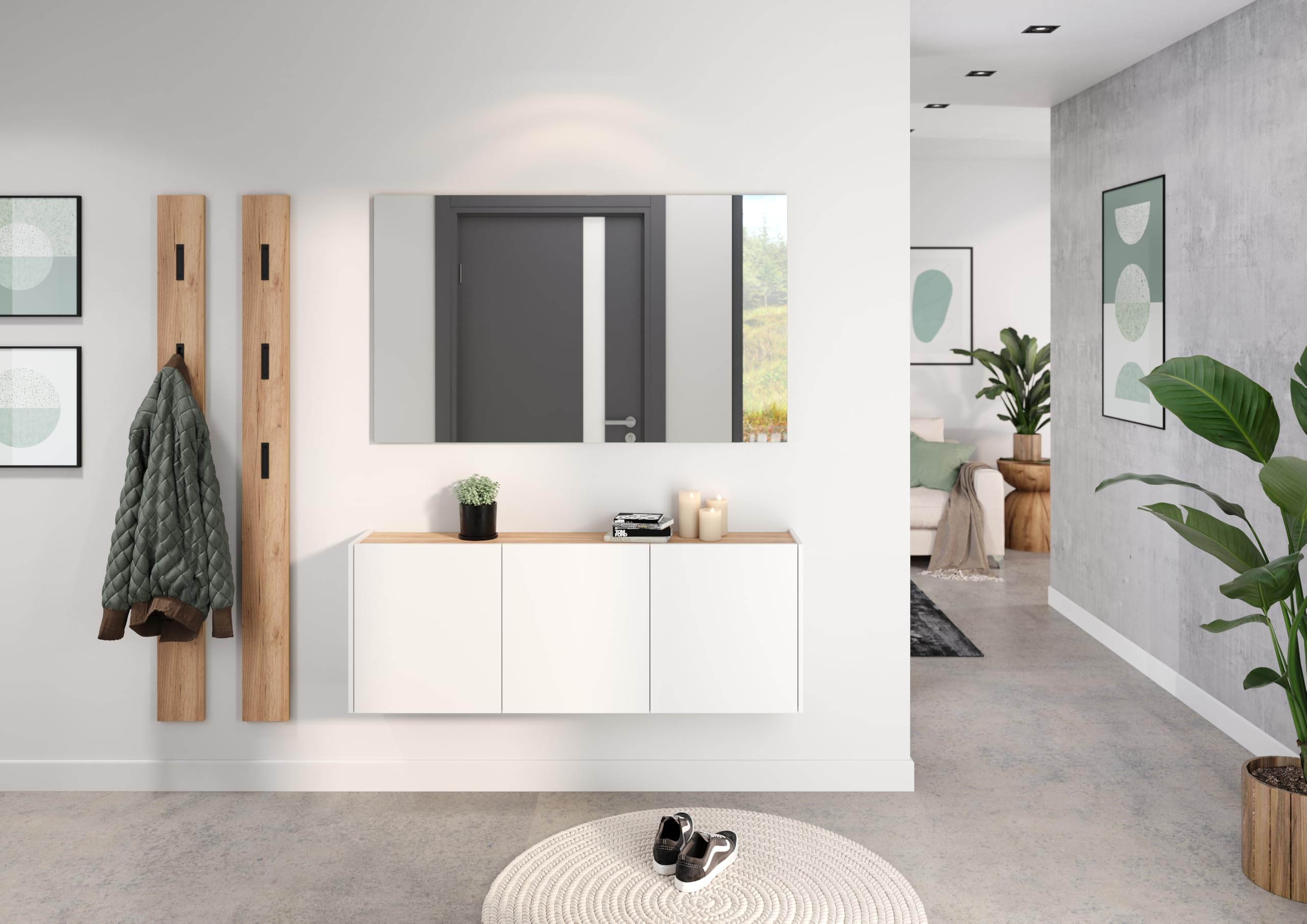 Germania Scarpiera 1345-513 GW-Libbiano, in bianco/Rovere Navarra, con profondità ridotta, 138 x 52 x 25 cm (LxAxP)