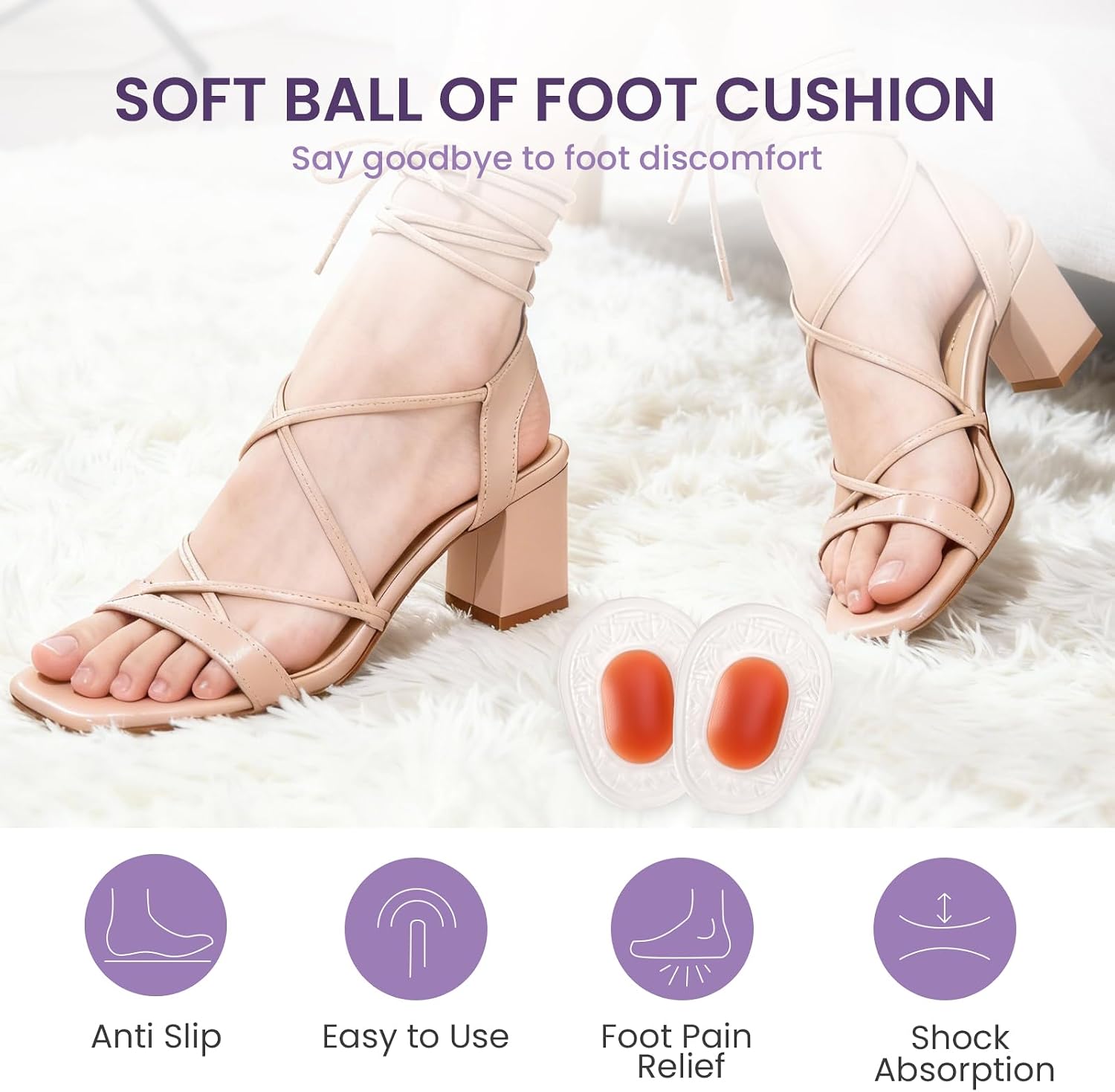 Retro Ball of Foot Cushions - Kimihome 4 Pairs Dual Hardness Design Metatarsal Pads for Pain Relief, Anti Slip, Sole Support - Heel Inserts Forefoot Cushion Pads for Morton's Neuroma (Size S & Size L)