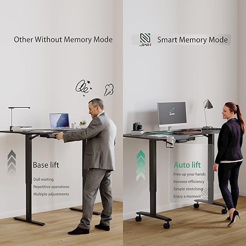 Miniatura 8 de JWX Escritorio ajustable de pie, escritorio eléctrico en forma de L de 63 pulgadas para juegos con ruedas de bloqueo, soporte para tazas, gancho