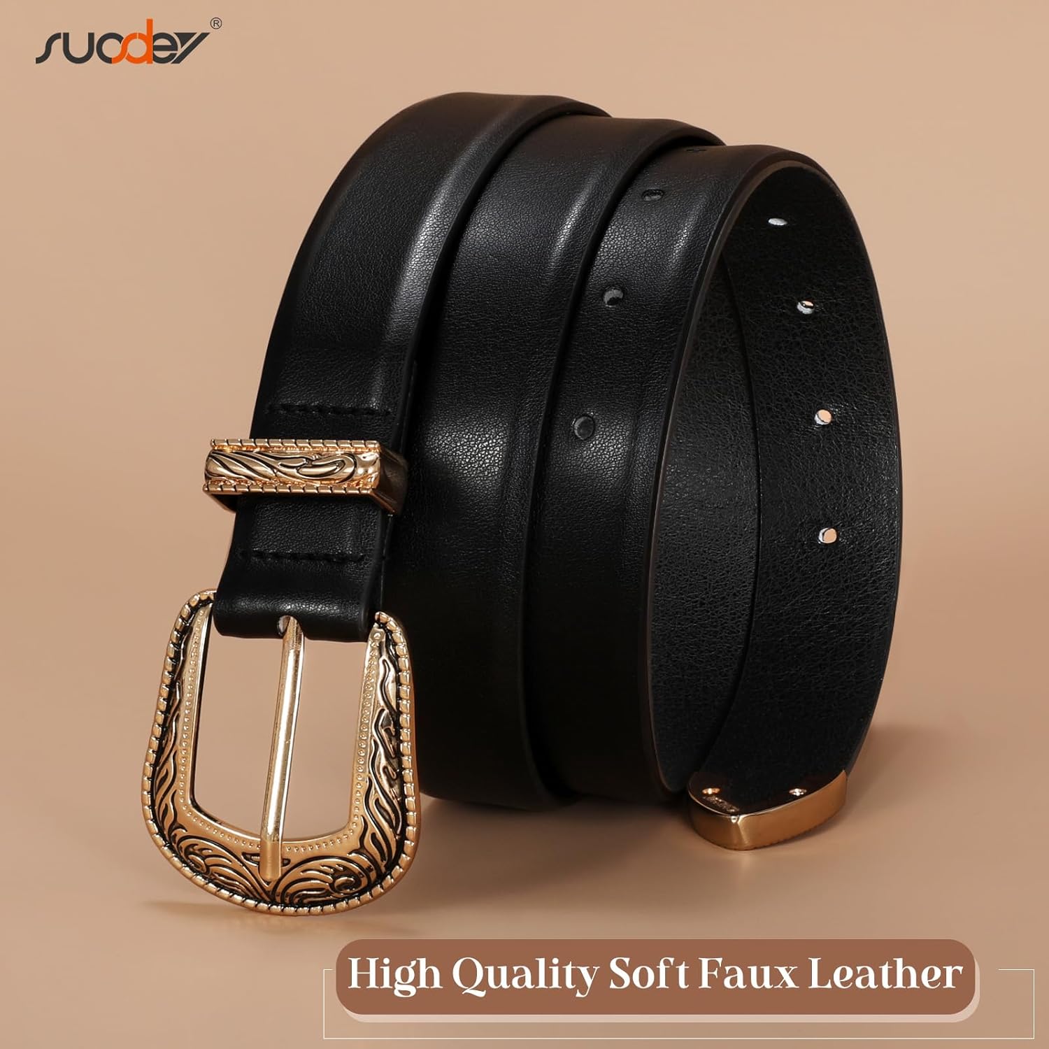 SUOSDEY Western Women Leather Belts for Jeans Dresses with Vintage Metal Buckle - Image 5
