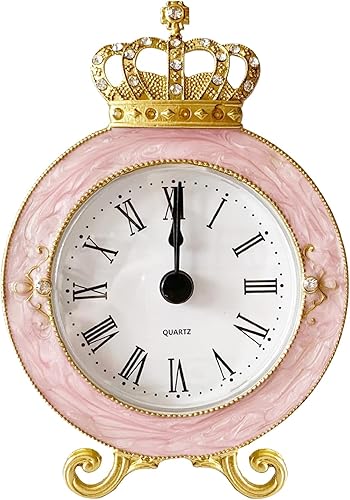 Mini reloj de mesa analógico vintage, reloj de mesa con corona silenciosa con cuerpo de metal pintado a mano y núcleo sin tictac que funciona con