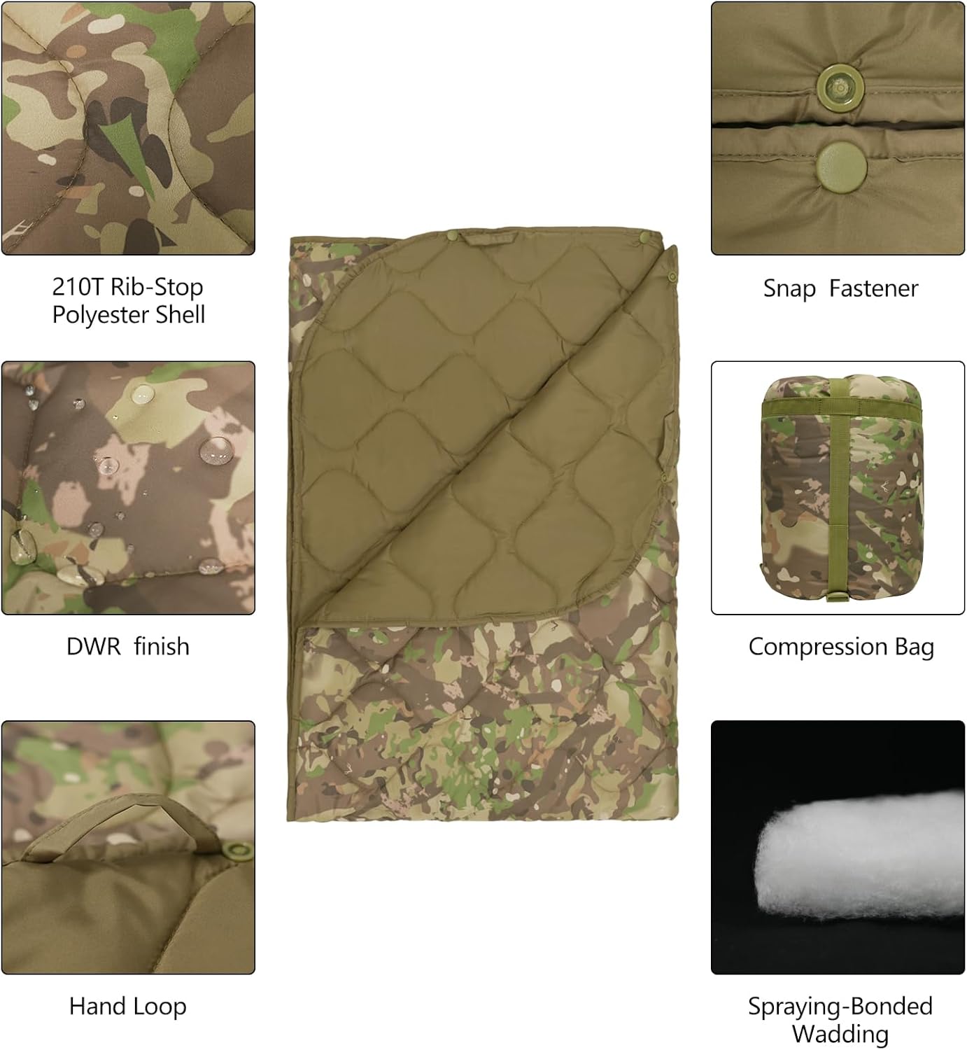 Poncho Liner Military Insulation Blanket Camo with Compression Carry Bag for Outdoors Hiking Jungle Hunting Gear - Image 3