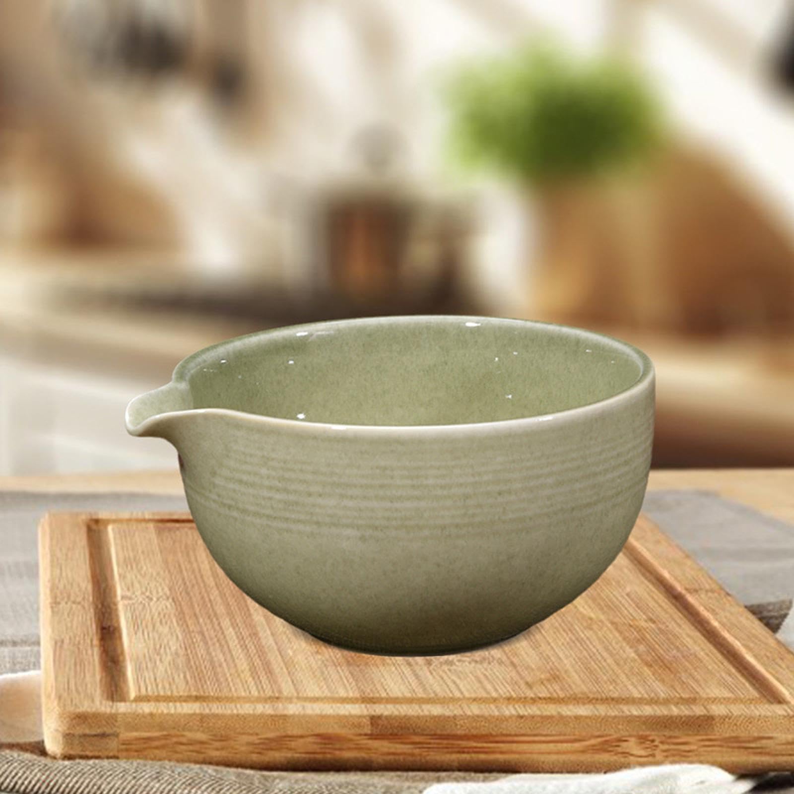 Matcha Schale Porzellan Teeschüssel Rührschale mit Auslauf Japanischer Stil für Matcha Liebhaber Zuhause Büro Wohnzimmer Geschenk, Matcha Green