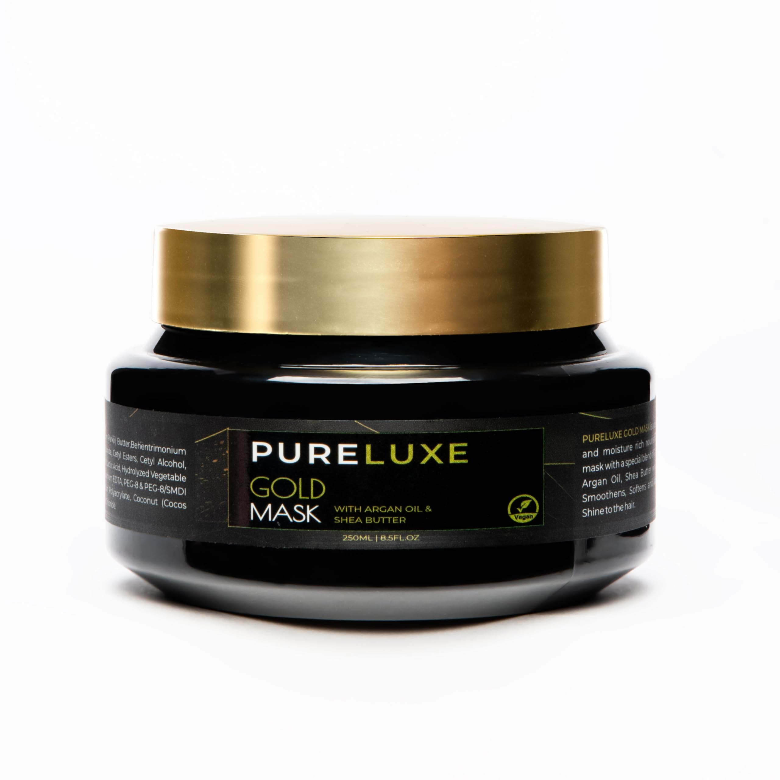 Pureluxe Gold Mask with 24K Gold & Argan Oil for Ultra Shine Hydration | Paraben & Sulphate Free | Suitable for All Hair Types | 250ml