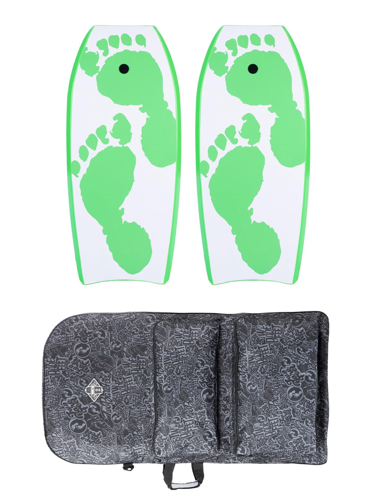 Two Bare Feet 42" Bodyboard Bundle - 2 x 42 'Future' Bodyboards of your choice + Premium Double Carry Bag (Future Print (Green)+Future Print(Green)+Grey Bag) — image 1