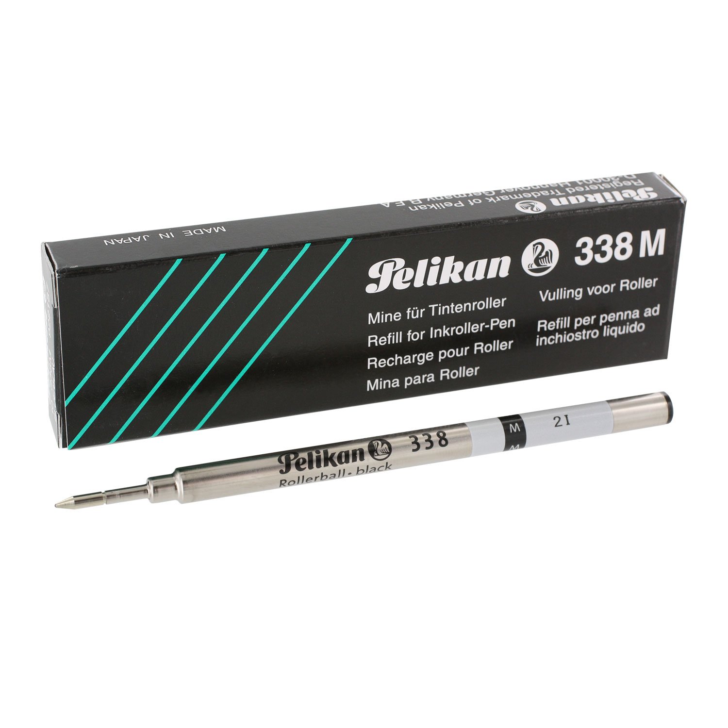 Pelikan 338 m roller ricariche per penna a sfera, inchiostro nero, punta media, confezione da 12