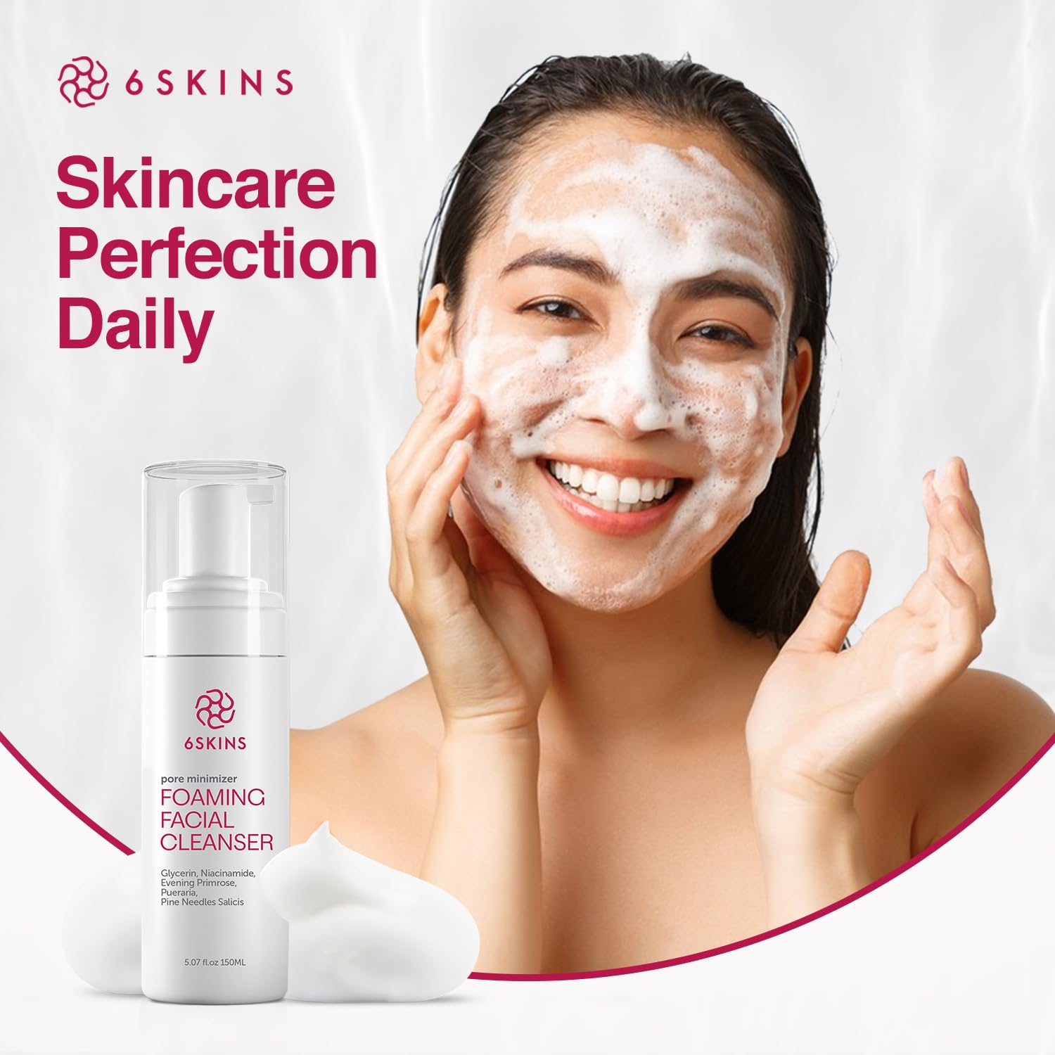Limpiador facial espumoso minimizador de poros | Lavado facial hidratante suave con niacinamida, Evening Pimrose 150 ml