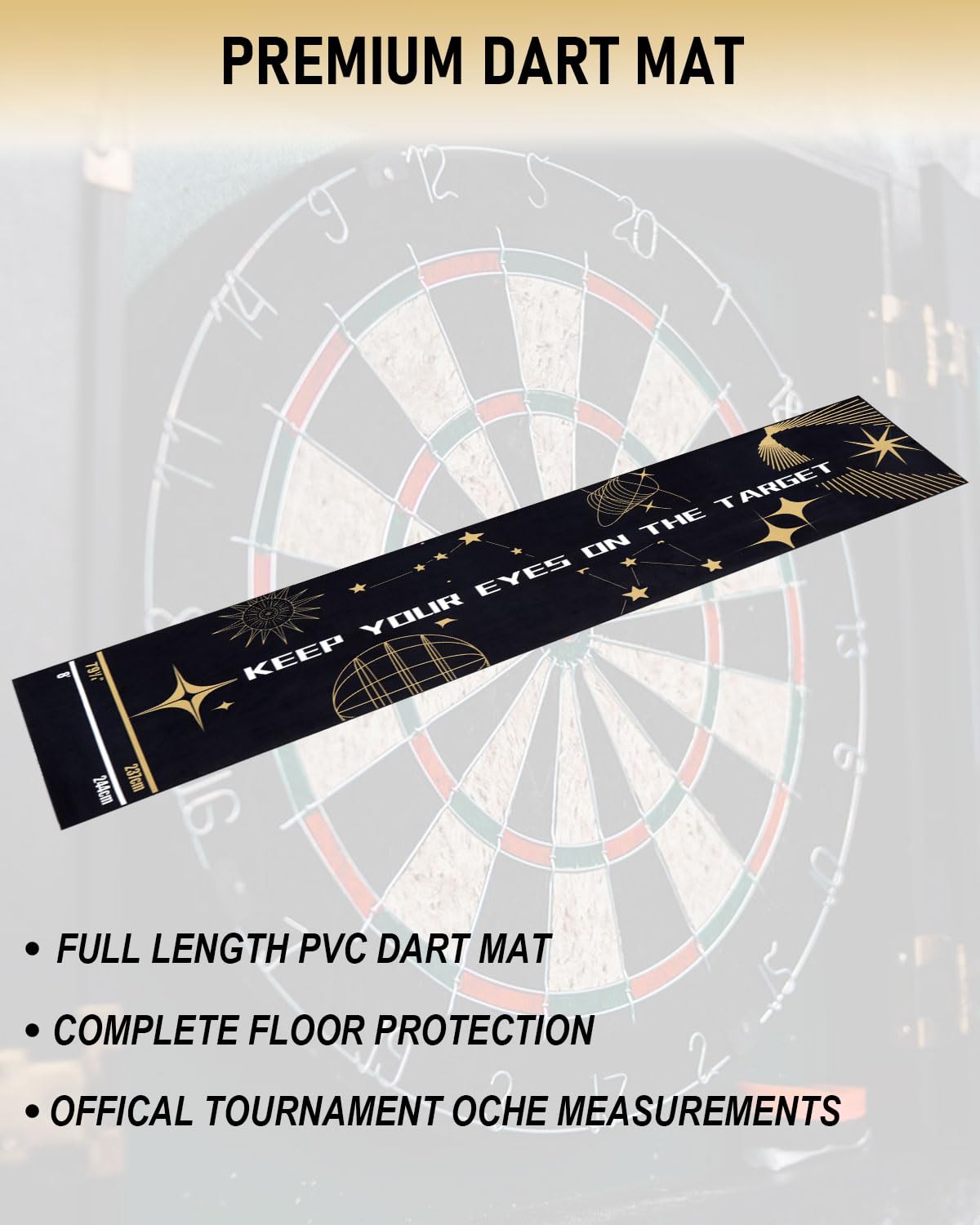 Professioneller Dartteppich mit Oche-System & Abwurflinien – Premium Dartmatte Dart Teppich für Steeldart & Softdarts | 260x60 cm| mit Abwurflinie [Gelb]