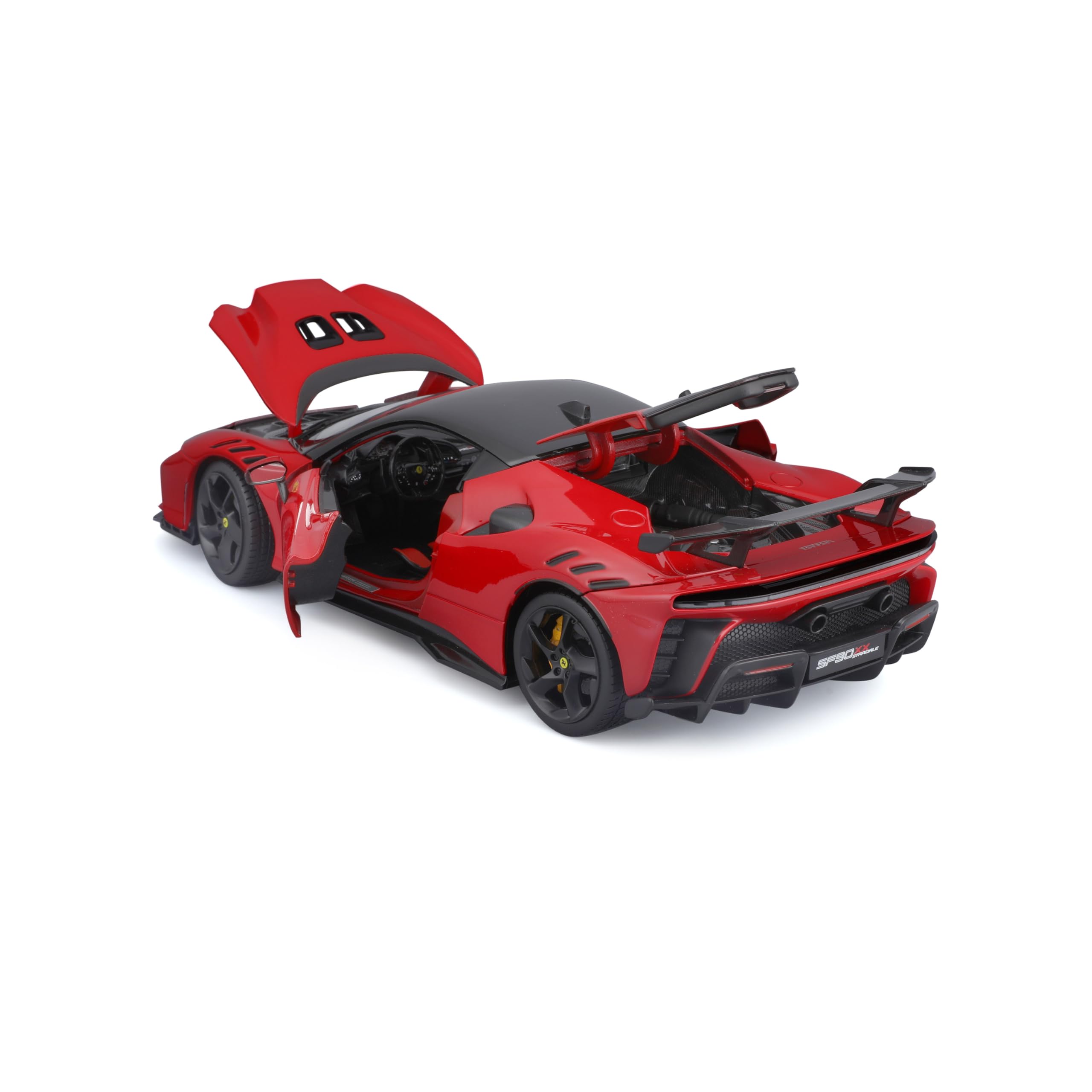 Bburago "Race&Play Ferrari SF90 XX Stradale, Rosso Corsa - Supercar Modellauto 1:18 Die-Cast Originalgetreues Sammlerauto Spielzeugauto mit beweglichen Elementen ab 3+ (18-16020RD-1)