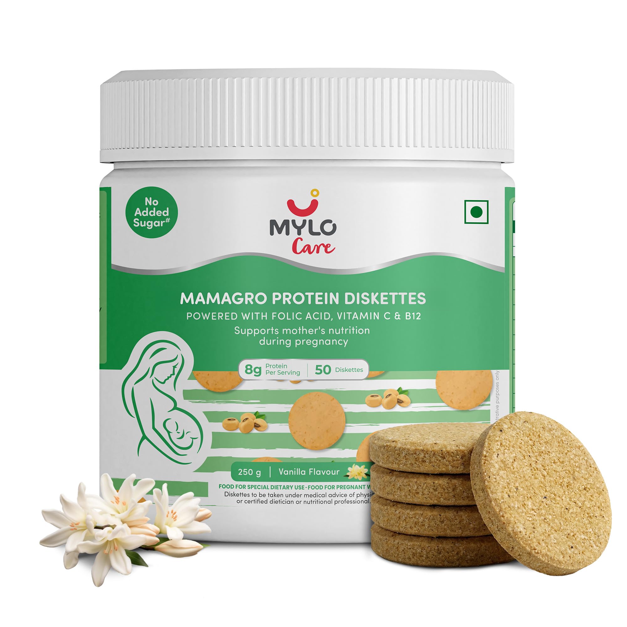 Mylo Care Pregnancy Protein Diskettes | High Protein Snack for Pregnant Women | Supports Baby Growth, Placenta Development & Daily Nutrition (250 g (Pack of 1), Vanilla)-image-5