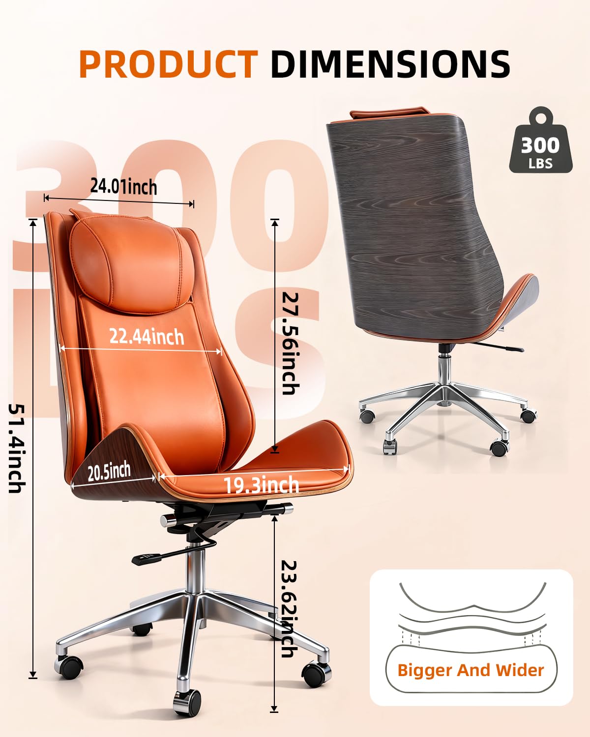 Luxury Office Chair with Aluminum Sturdy Base 6-Point Massage Ergonomic Office Chair 135 Back Support Comfy Desk Big — view 3