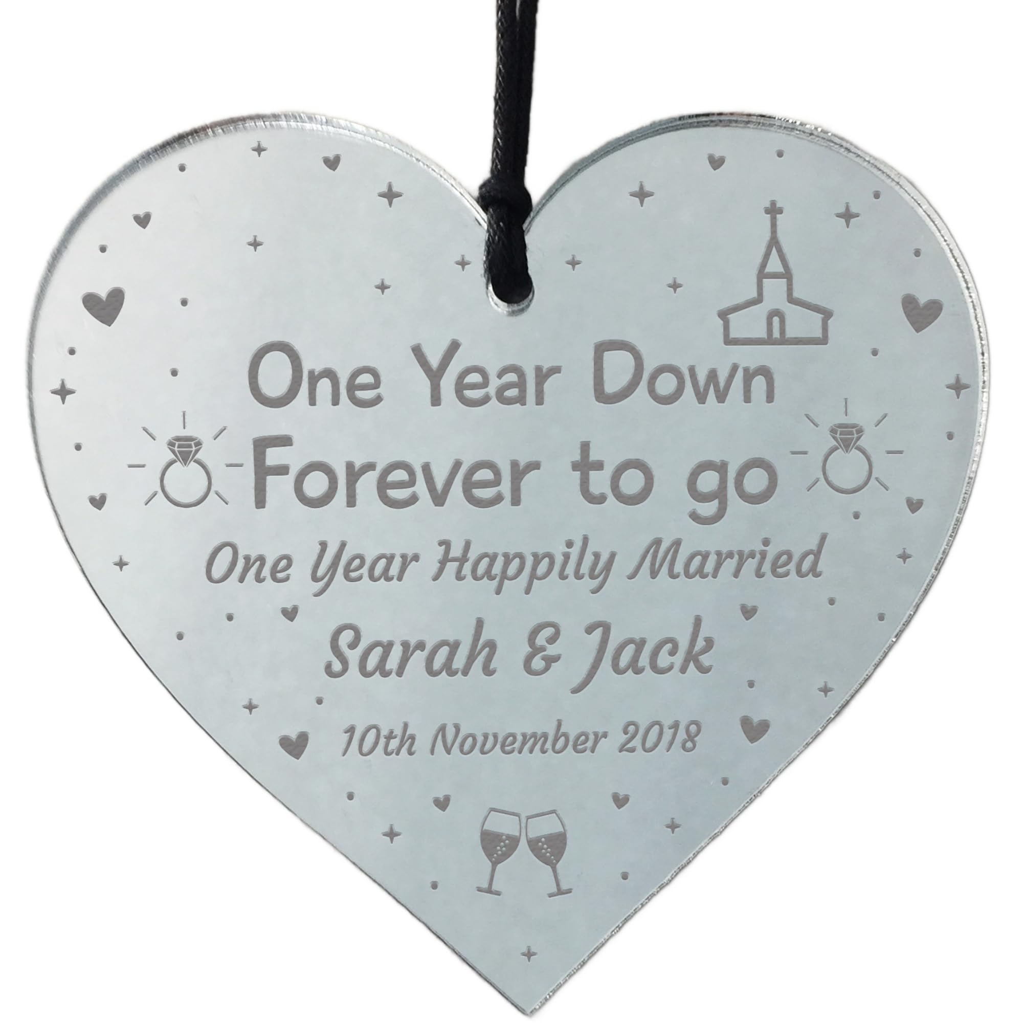 Personalised 1st For Husband or Wife Wedding For Him Her Acrylic Engraved Heart Keepsake