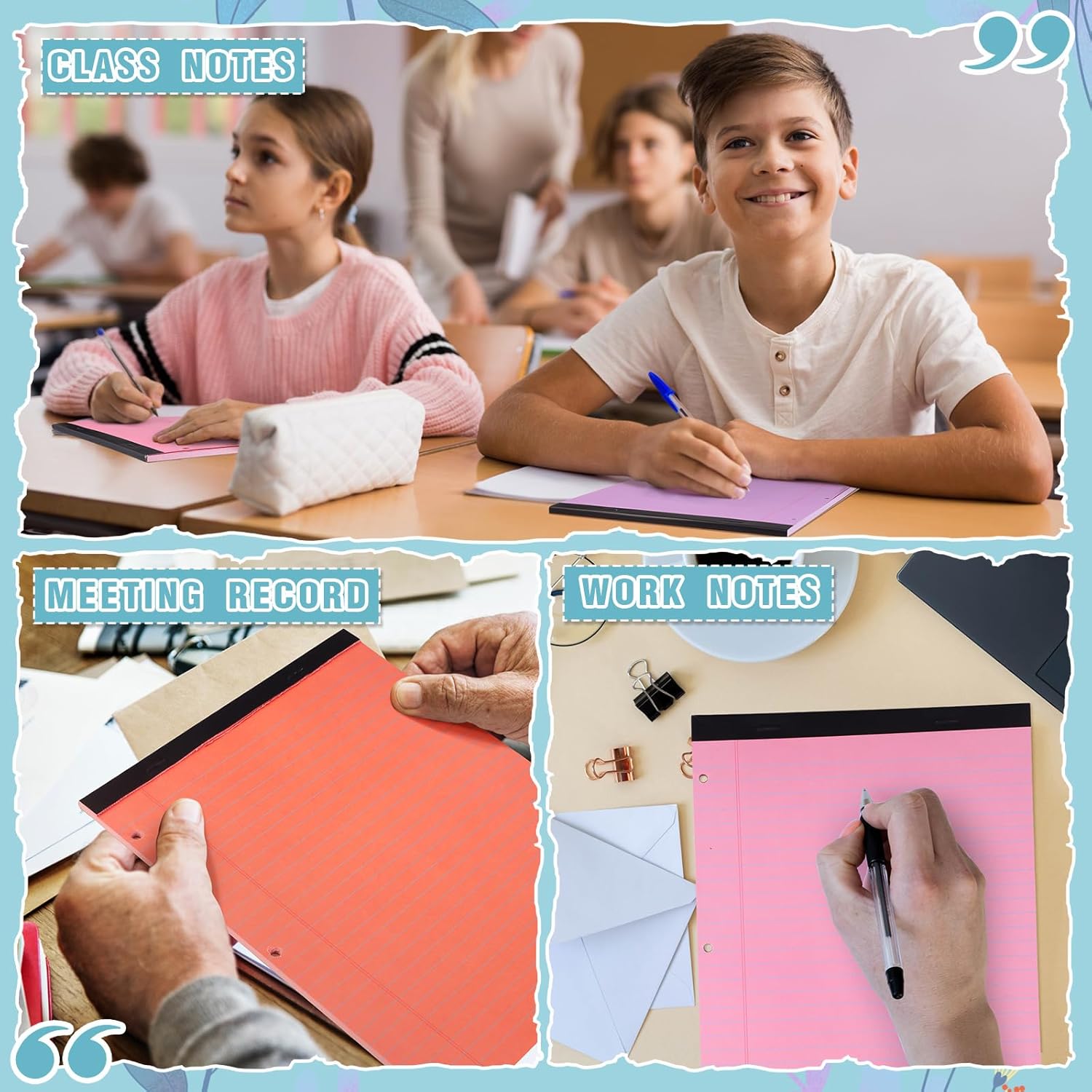 Fuutreo 12 Pcs 8.5'' x 11'' Colored Legal Pad 3 Hole Punched Writing Pads Wide Ruled 50 Sheets Per Notepad Micro Perforated Writing Pad Note Pads Office Supplies for School Office (Vivid Color) 7 71MUVqNnylL. AC SL1500