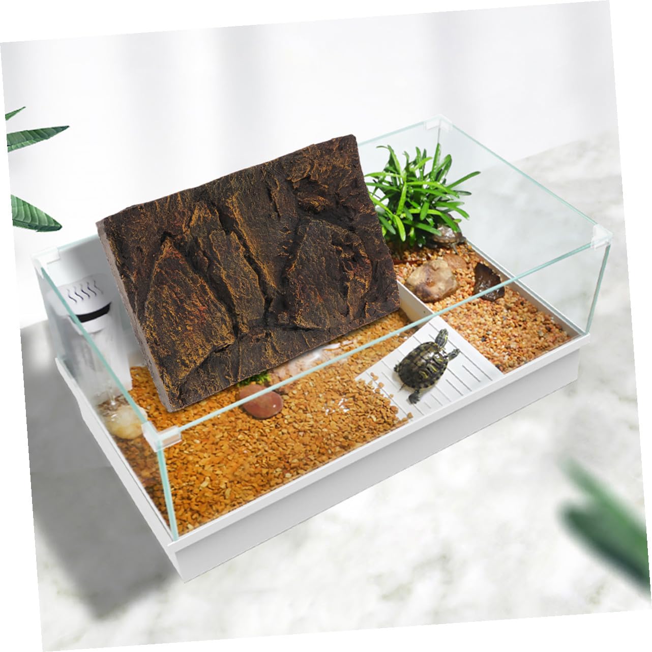 Cabilock Tablero Decorativo de Fondo 3D para Terrario de Reptiles, Fondo de Pecera para Tanque de Tortugas, Material PU Resistente, Diseño Natural Amarillo, Paquete 2 Piezas, Adecuado