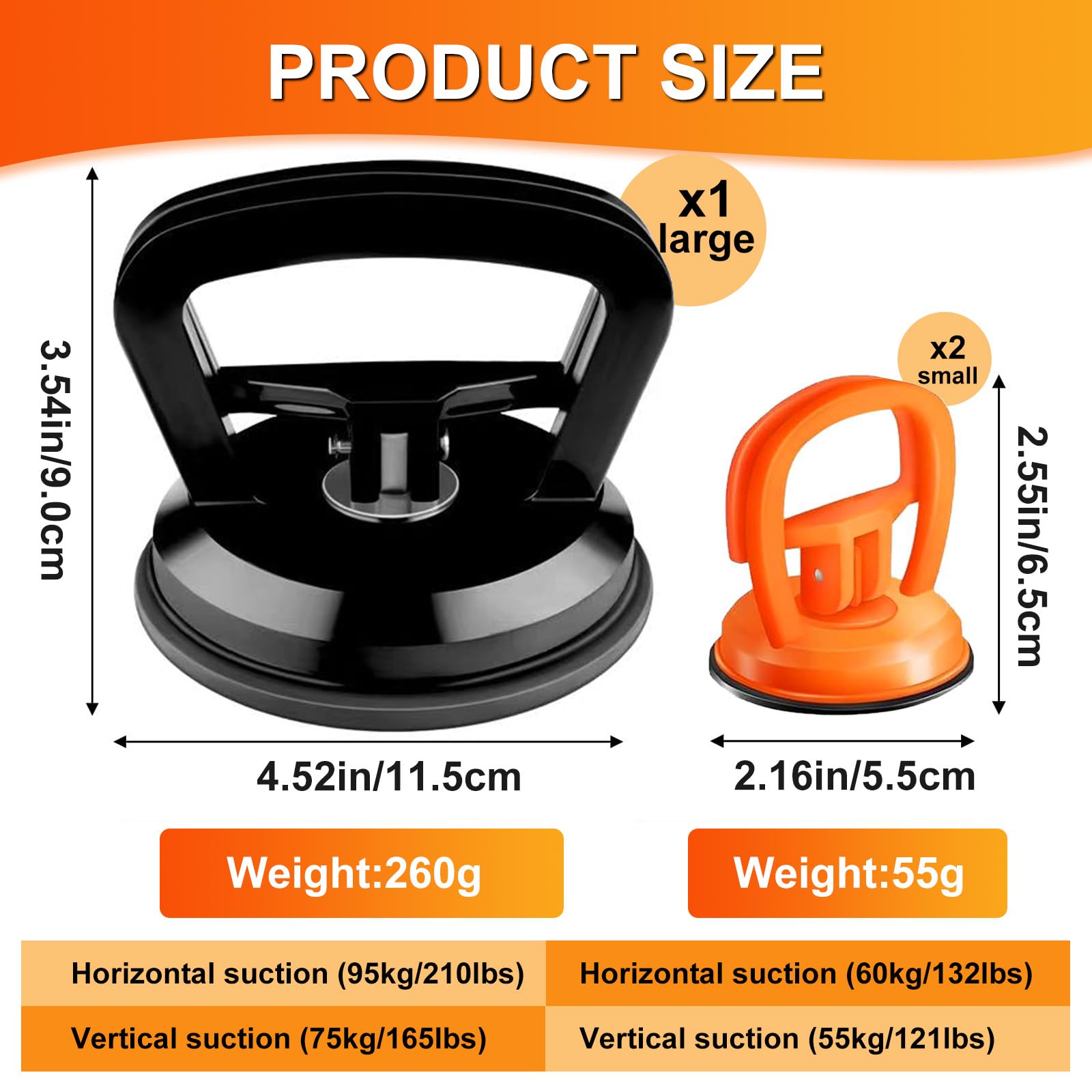 BitMit Dent Puller,3 Pack Car Dent Puller,Suction Cup Dent Puller,Dent Remover Tool and Paintless Dent Repair Kit Handle Lifter for Cars Body,Glass,Mirror,Screen,Objects Moving (Black+Orange)