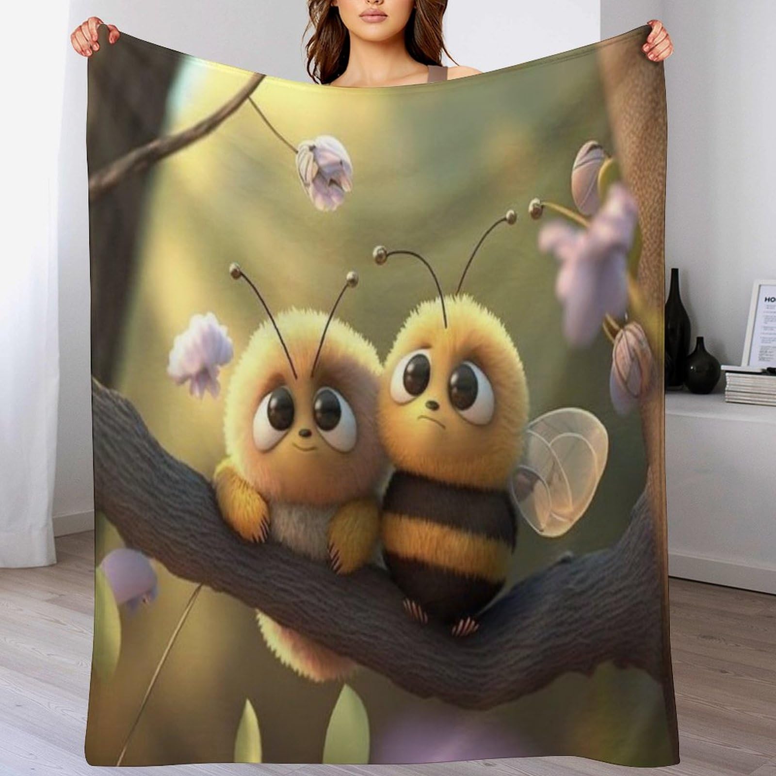 Plaid polaire abeille 150x200 cm avec couverture jeté de canapé en flanelle douce