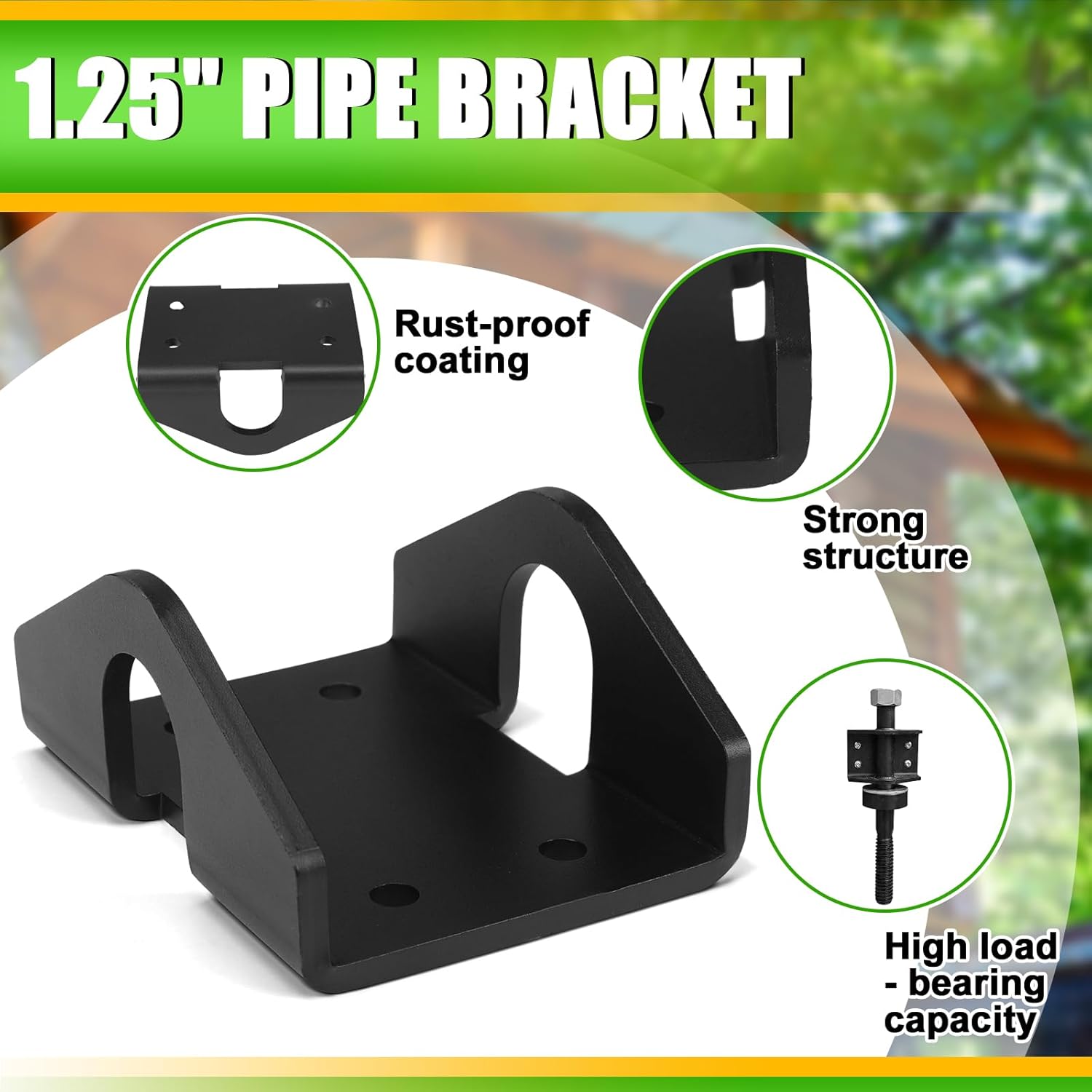 Kingdder 1 Pcs Heavy Duty Treehouse Bracket Suitable for 1.25'' Diameter Lag/TAB Static Support Plate Steel Black Powder-Coated Finish for Outdoor Deck Treehouse Construction Hardware