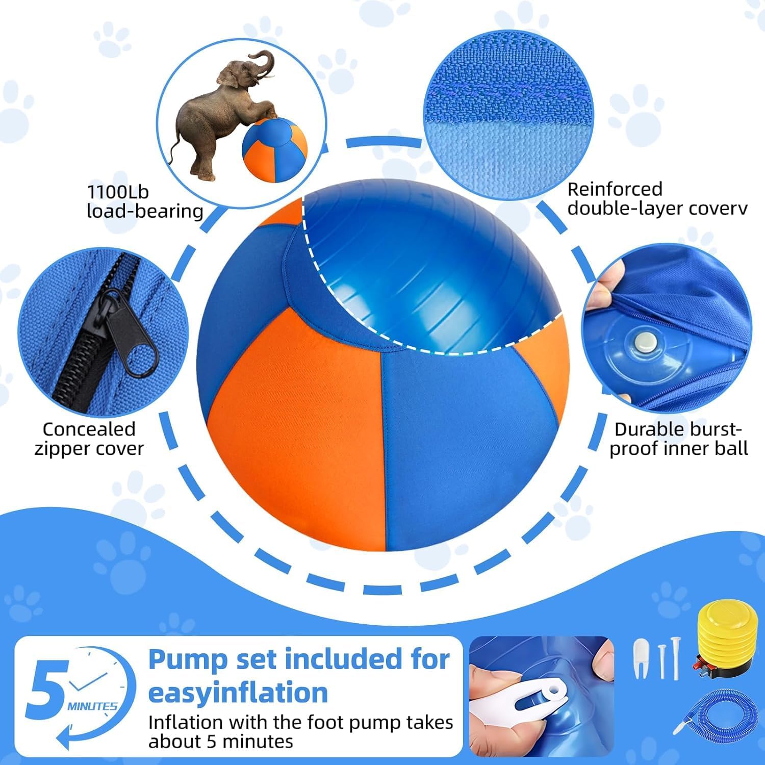 TVM Herding Ball for Dogs 25", Durable Waterproof Dog Herding Ball Outdoor, Large Interactive Dog Play Ball for Herding Breeds to Push Chase & Roll (Orange+Blue)