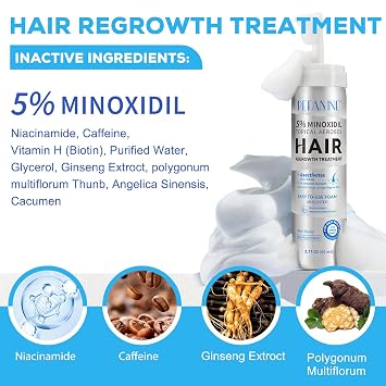 5% Minoxidil Hair Growth Foam, Minoxidil for Men and Women, Hair Regrowth for Men, Beard Growth, Treatment for Scalp Hair Loss Hair Thinning - Increase Thickness and Volume Faster