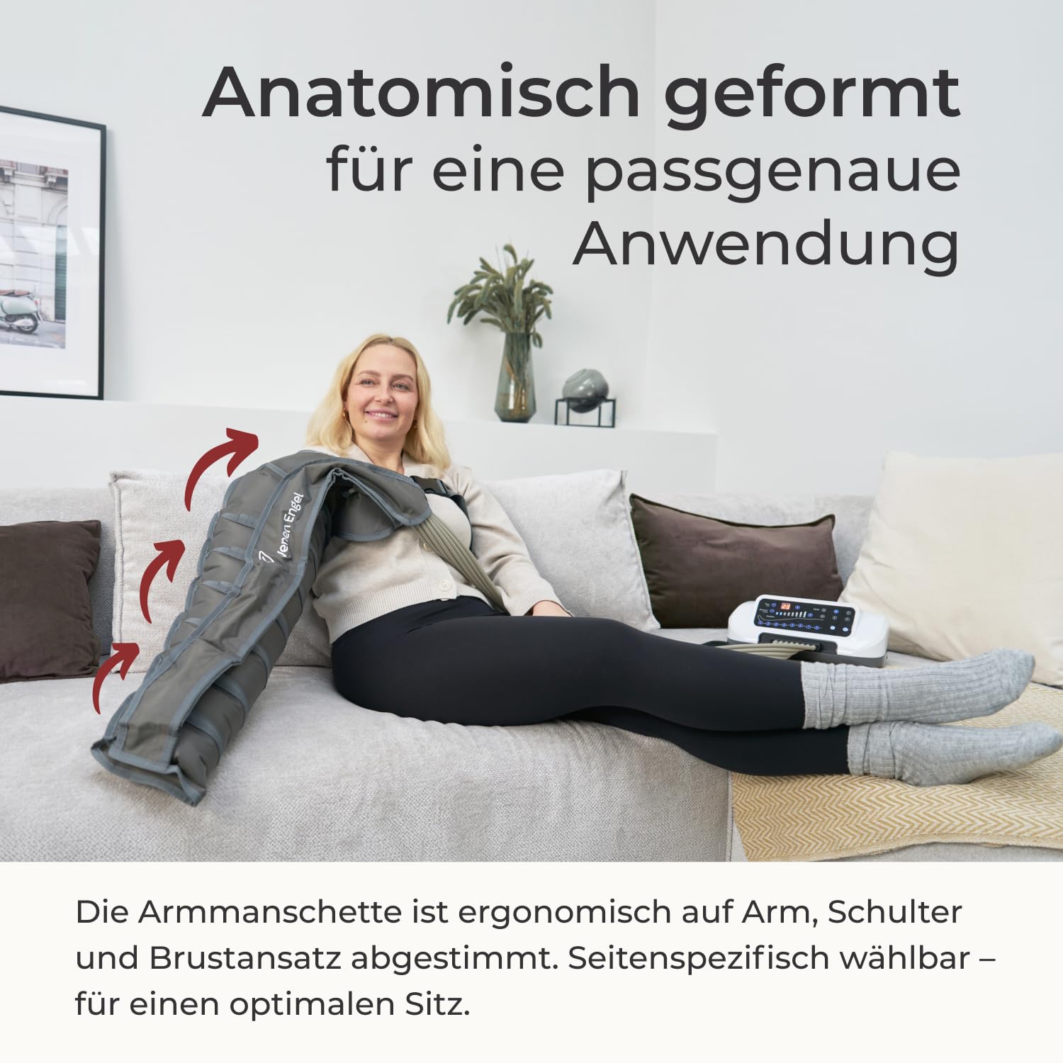 Venen Engel 8 Premium mit Lymph-Flow Arm für den rechten Arm - 8 Luftkammern 6 Massageprogramme fördert die Durchblutung Arme Massagegerät Druckwellen-Massage