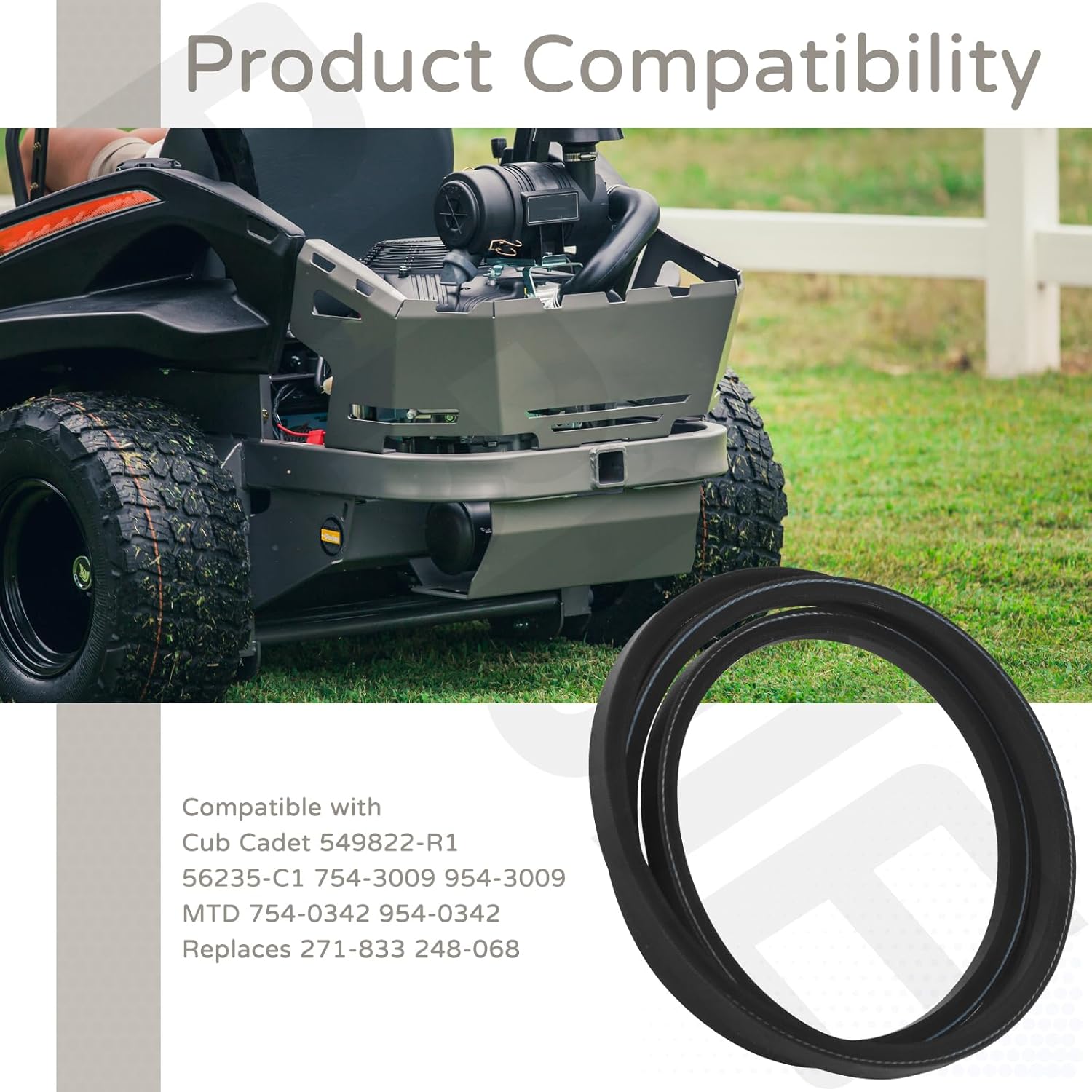 461-0004-00 A Pump Belt Compatible with Spartan RT HD Pro Zero Turn 2016-2022, Cub Cadet 549822-R1 56235-C1 754-3009 954-3009, MTD 754-0342 954-0342, Replaces 271-833 248-068