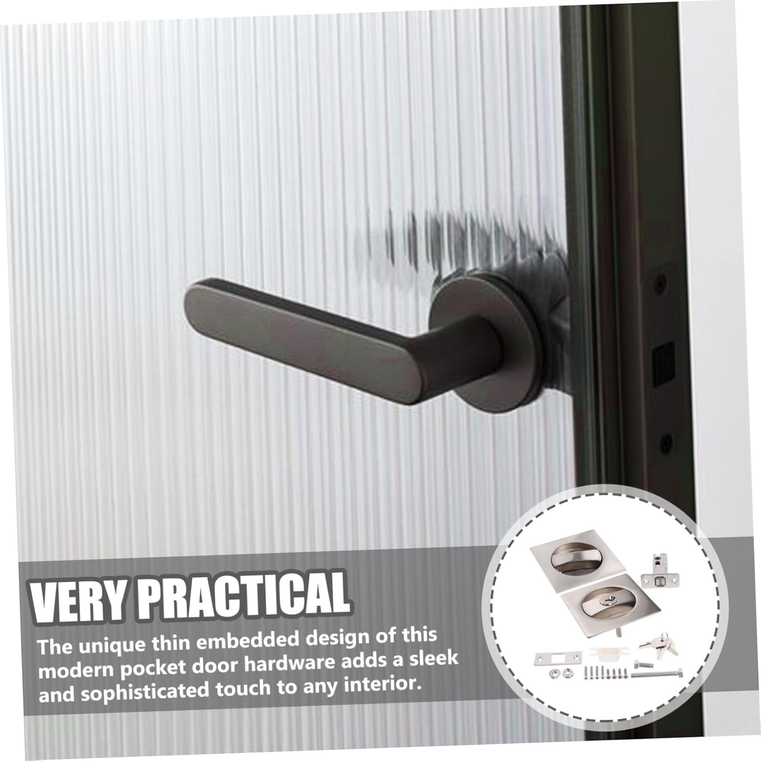 Privacy Pocket Door Lock with Keys Zinc Alloy Metal Hardware Invisible Lock for Bedrooms Bathrooms Offices Easy DIY Installation Brushed Finish