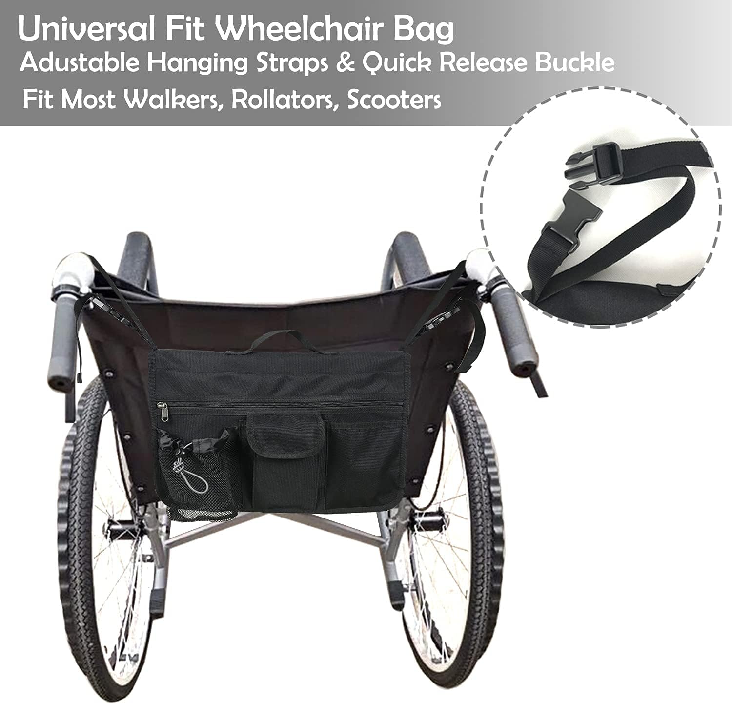 Double Sided Walker Tray Bag for Folding Standard Walkers Wheelchair Basket Pouch with Mesh Cup Holder to Hang on Back Zipper Organizer Pocket Rollator Caddy for Seniors Elderly : Health & Household