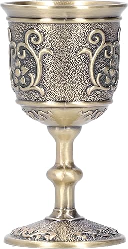 Miniatura 8 de Tiiyee Copa vintage de bronce, cáliz medieval en relieve, adornos coleccionables, copa de cobre con patrón de flores para fiestas, bodas, comunión,