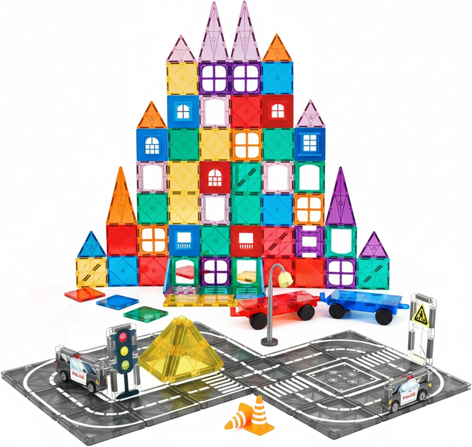 Magnetic Tiles Road Expansion Set+102PCS 3D Clear Magnetic Tiles