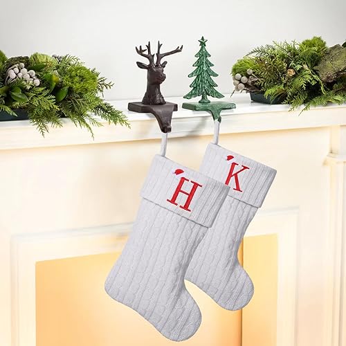 Miniatura 4 de Medias de Navidad con monograma de punto blanco de 19.5 pulgadas, medias de Navidad con inicial personalizadas, decoración de fiesta de Navidad