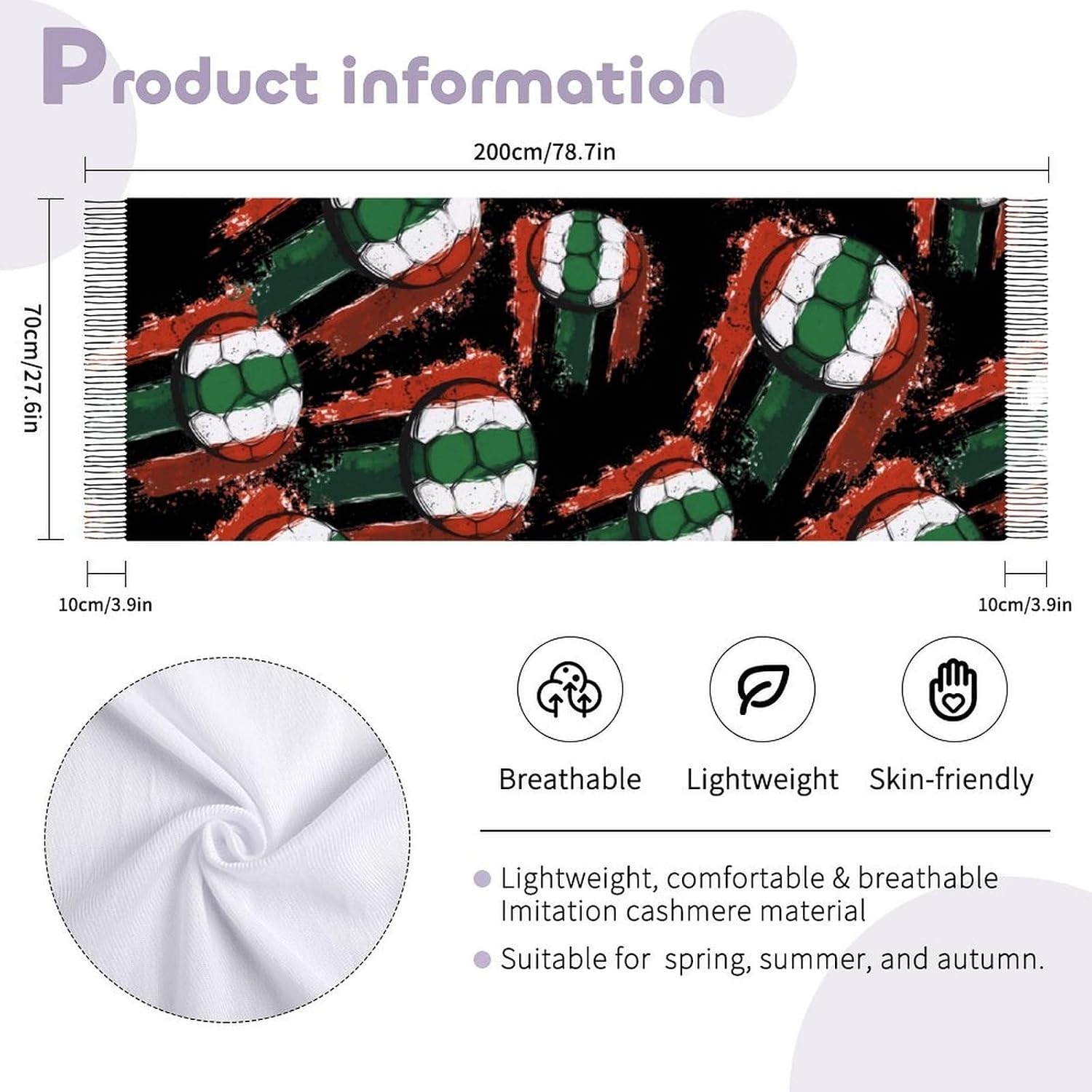 Ireland Soccer Ball Shawls Wraps for Women Men Long Scarves Soft Winter Scarf with Tassels Christmas Gifts