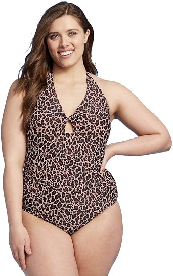Kona Sol Womens Twist-Front One Piece Swimsuit Animal Print