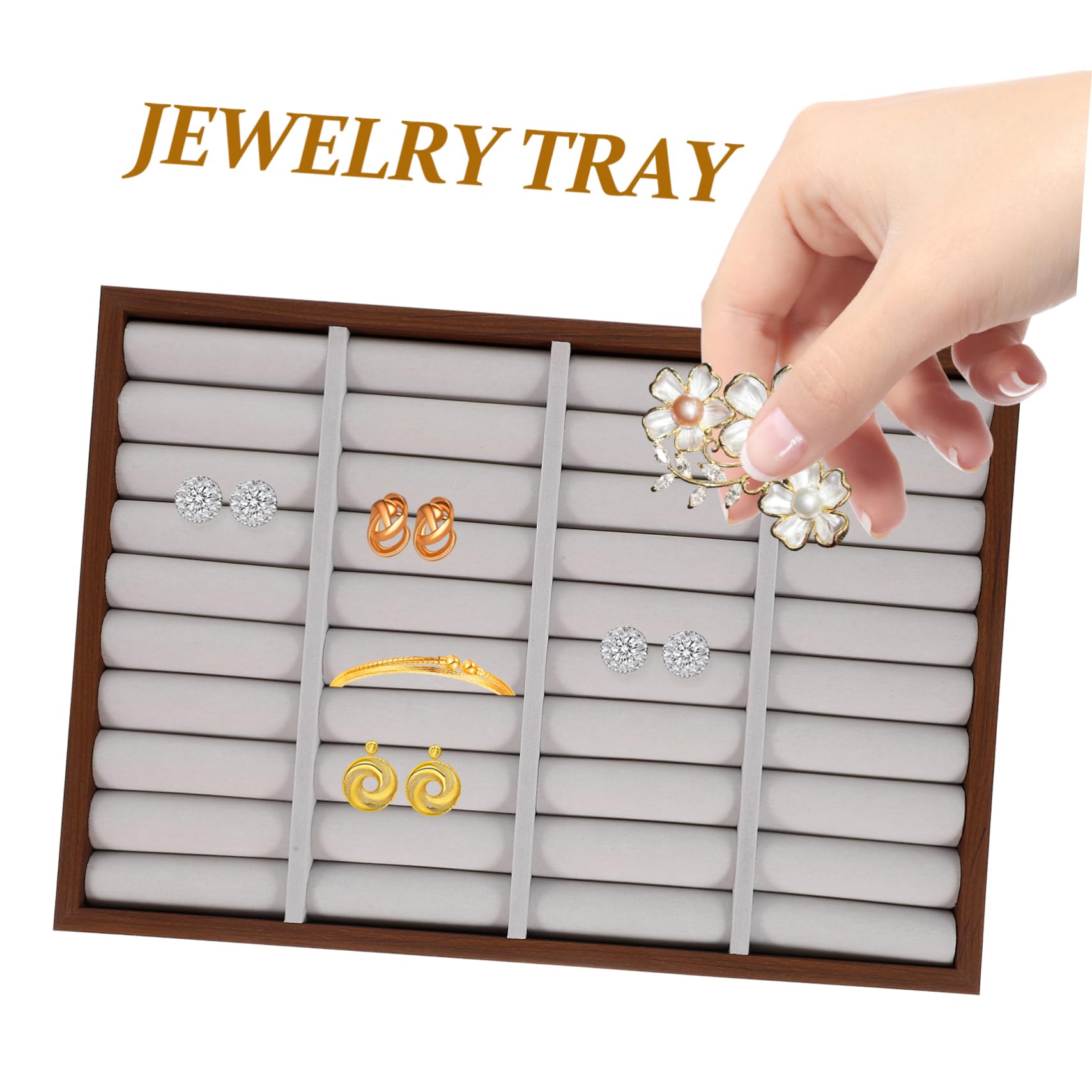 Mikikit Bandeja para Joyas Fácil de Guardar Organizador Ligero de Madera Marrón para Pulseras y Anillos Uso Personal y Viajes de Negocio