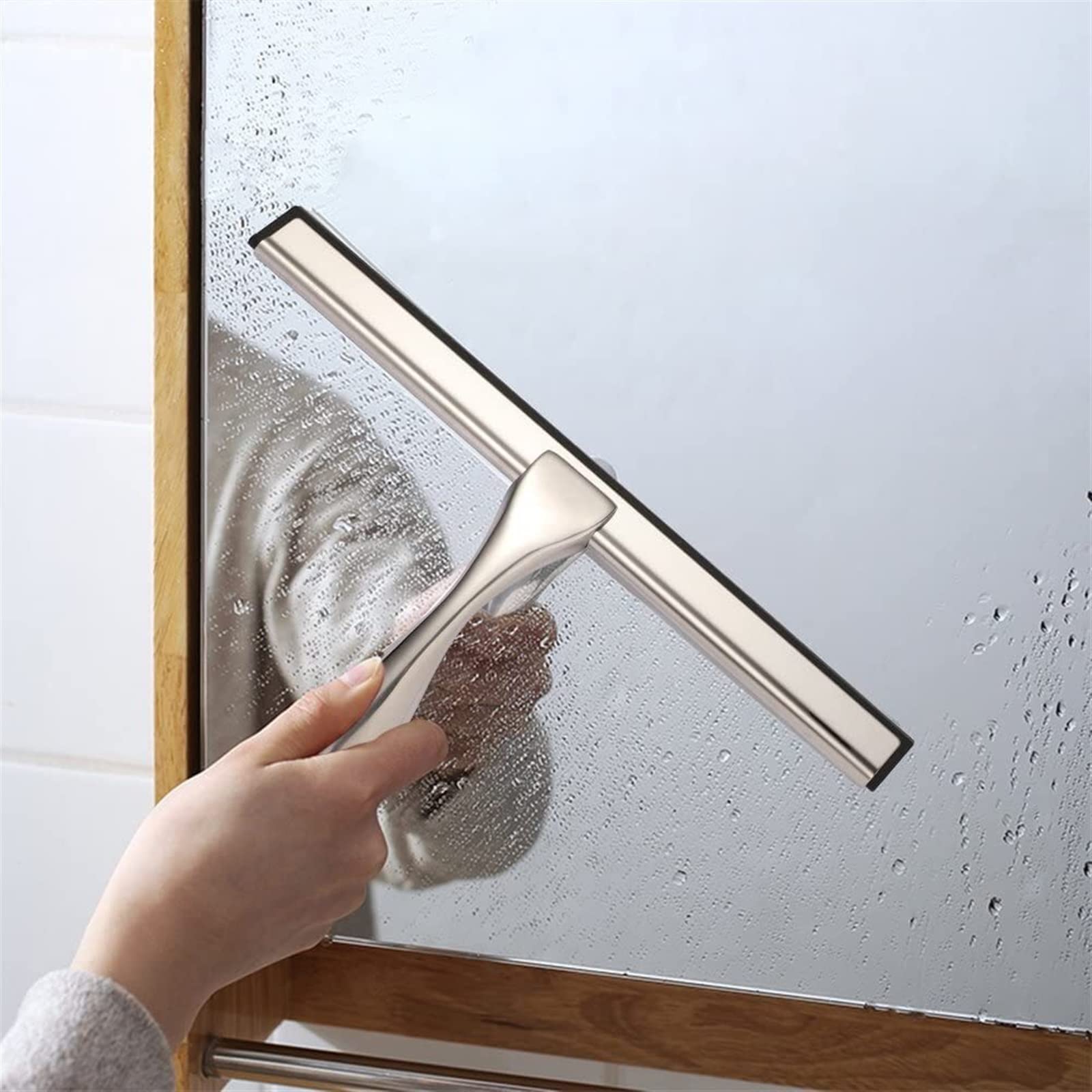 Rasquetas para Ducha, Escobilla de Ducha Acero Inoxidable 1 Cara con Hoja Silicona y Gancho Autoadhesivo