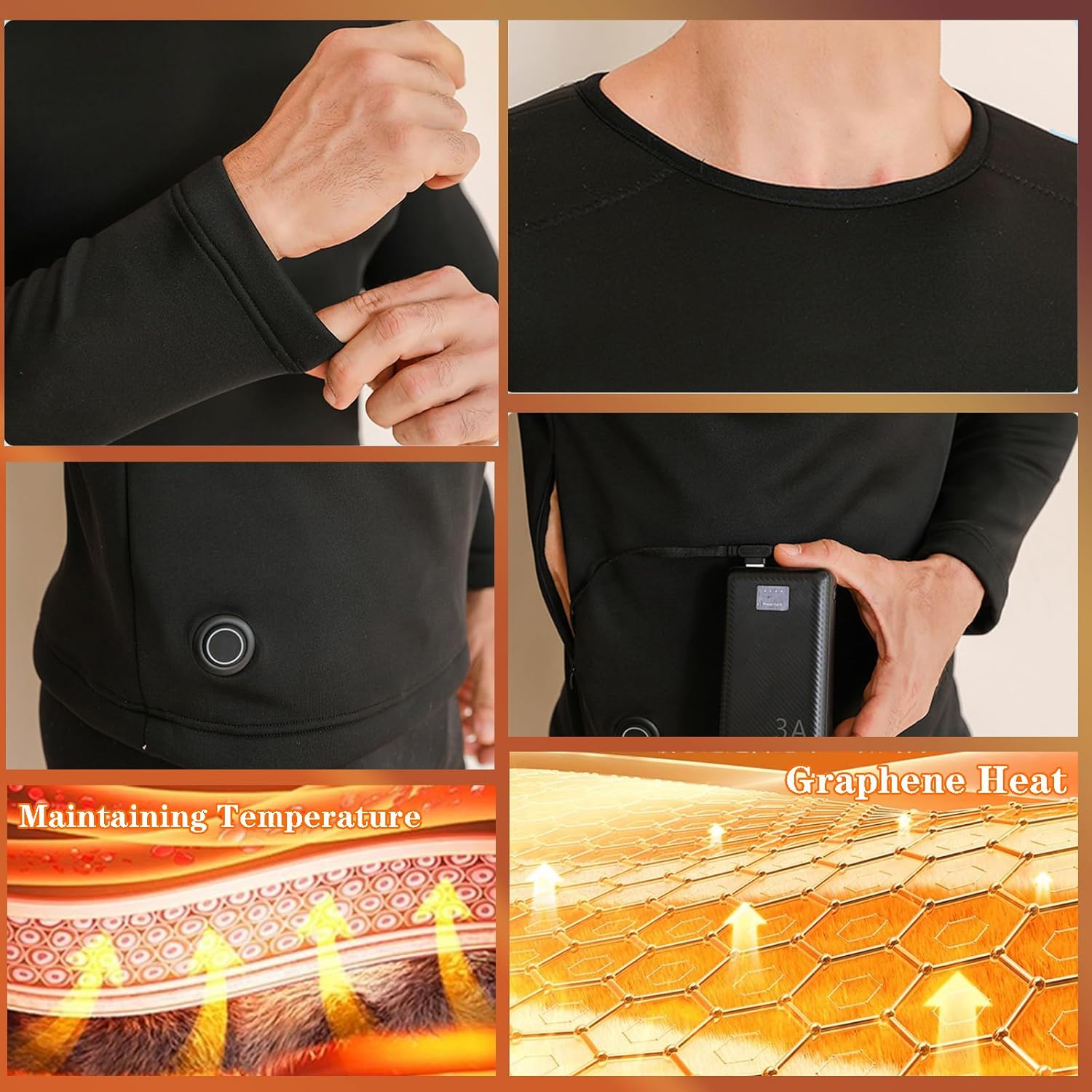 Heated Thermal Underwear for Men Women 48 Zones Thickened Thermal Top & Pants Set Base Layer Fleece Lined
