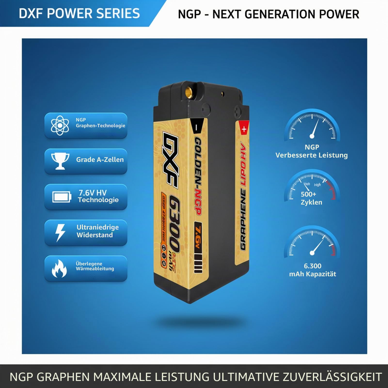 DXF 2 Packungen 2S HV LiPo Akku 7.6V 6300mAh 140C mit 5mm Deans T Stecker Leistungsstarker für Modellfahrzeuge 1:8 1:10 RC Auto Essential Enthusiasten Kompakt Robust Langlebig