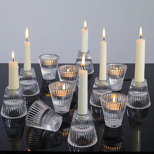 Miniatura 1 de 12 portavelas de vidrio transparente, portavelas cónicos para velas cónicas, velas de pilar, candelabros votivos para decoración de mesa de centro