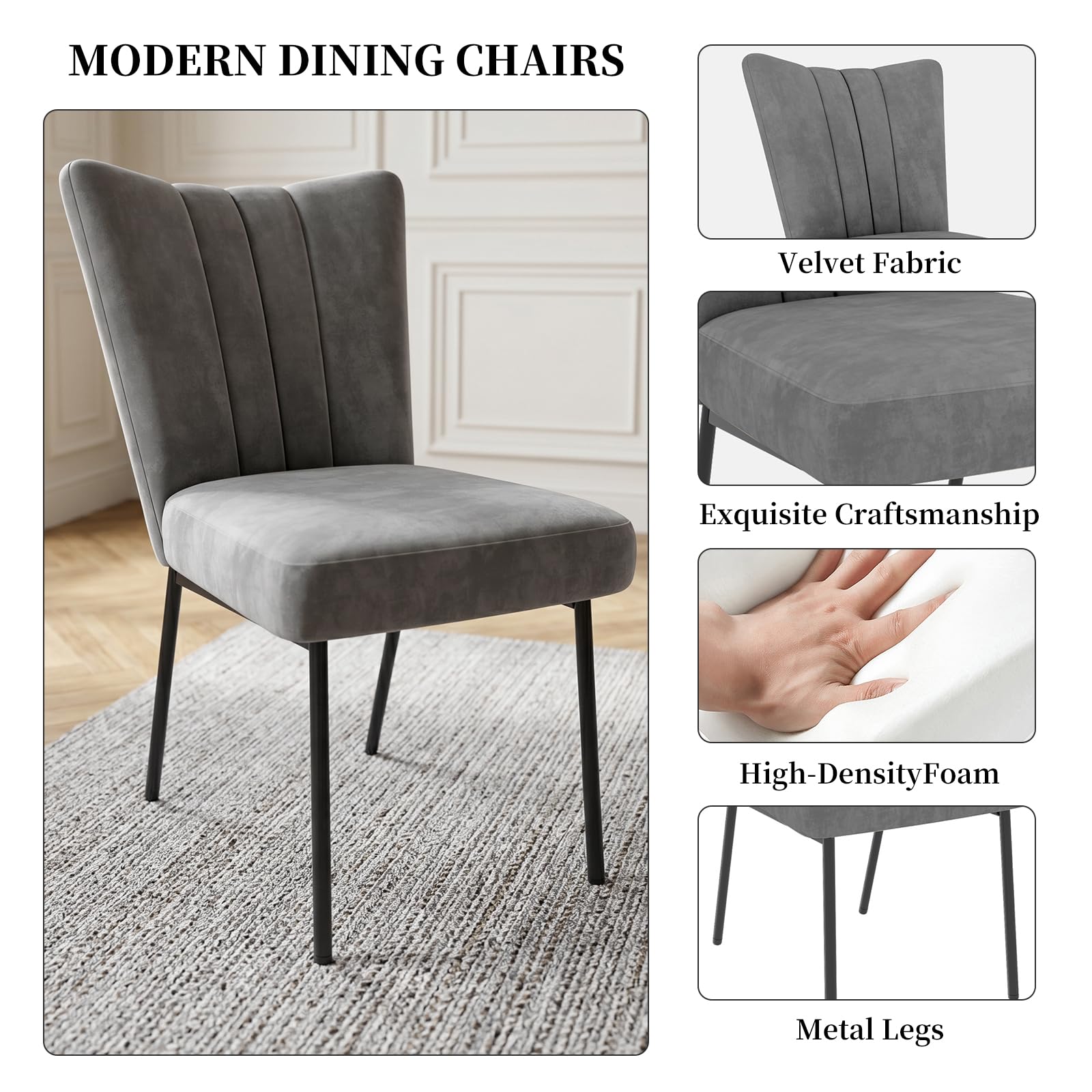 JIEXI Ausziehbares Esstischset mit 6 Stühlen, platzsparender Tisch aus MDF-Holz und stabilem Metallgestell, perfekt für Esszimmer, Küchen und Wohnungen – Tisch aus Eiche + Stühle aus grauem Samt